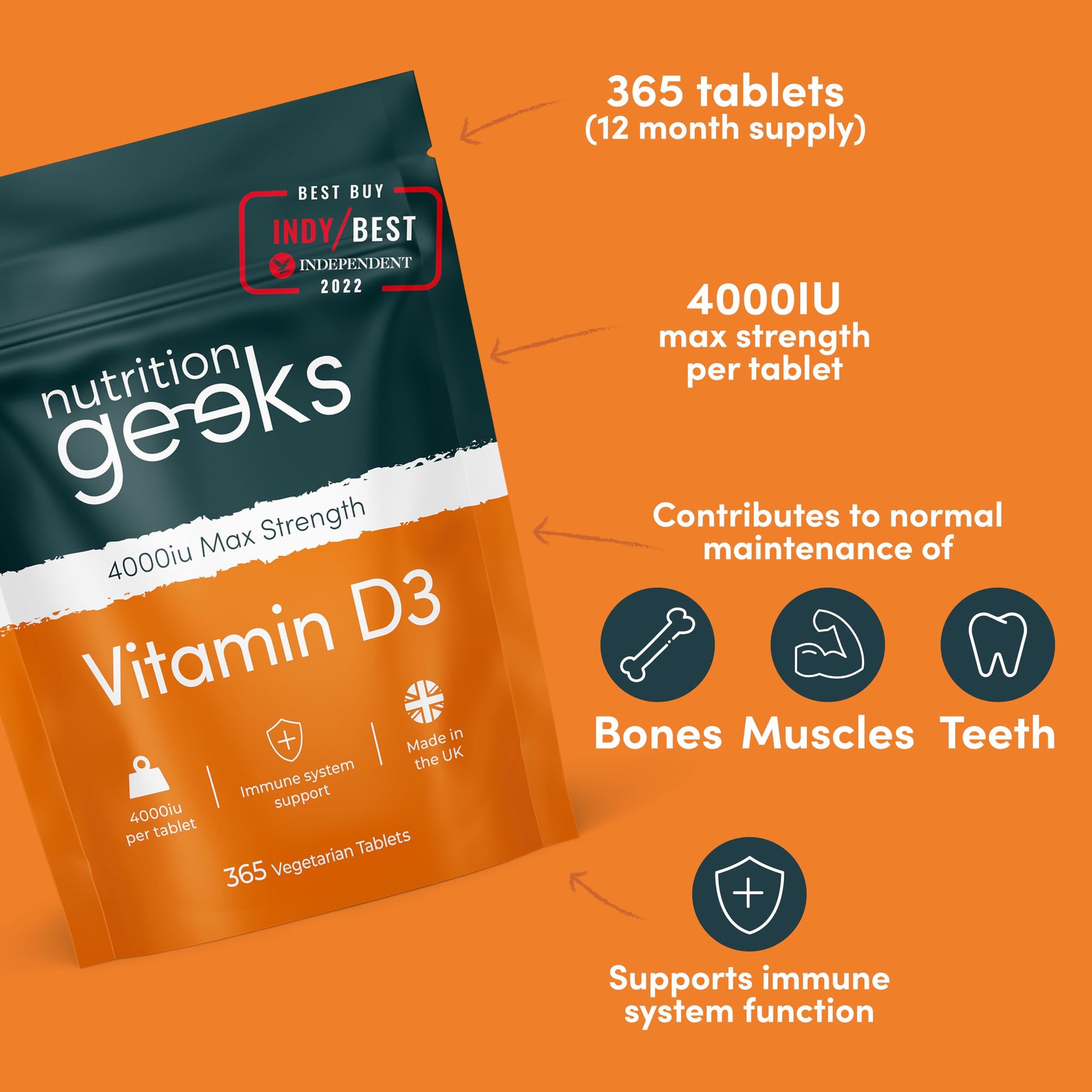 Vegetarian Vitamin D3 4000 iu - 1 Year Supply, 365 Easy-Swallow High Strength Vitamin Nutrition Geeks Au supplements