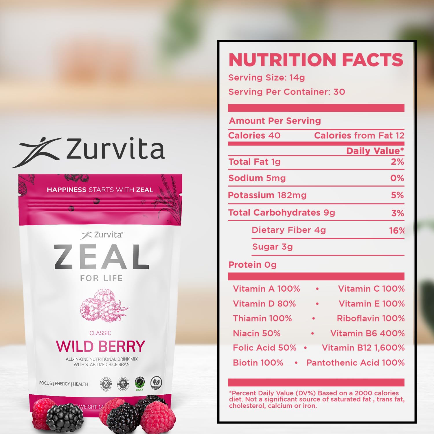 Zurvita - Zeal for Life 30-Day Wellness Bag - Wild Berry (Classic) - Nutritional Supplement for Vitality, Immunity, and Wellness - 420 Grams Zurvita Au supplements