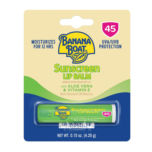 Banana Boat SPF Lip Balm with Aloe Vera & Vitamin E,0.15oz | Beach Essentials,Moisturizing Lip Sunscreen SPF 45 Banana BoatUS supplements
