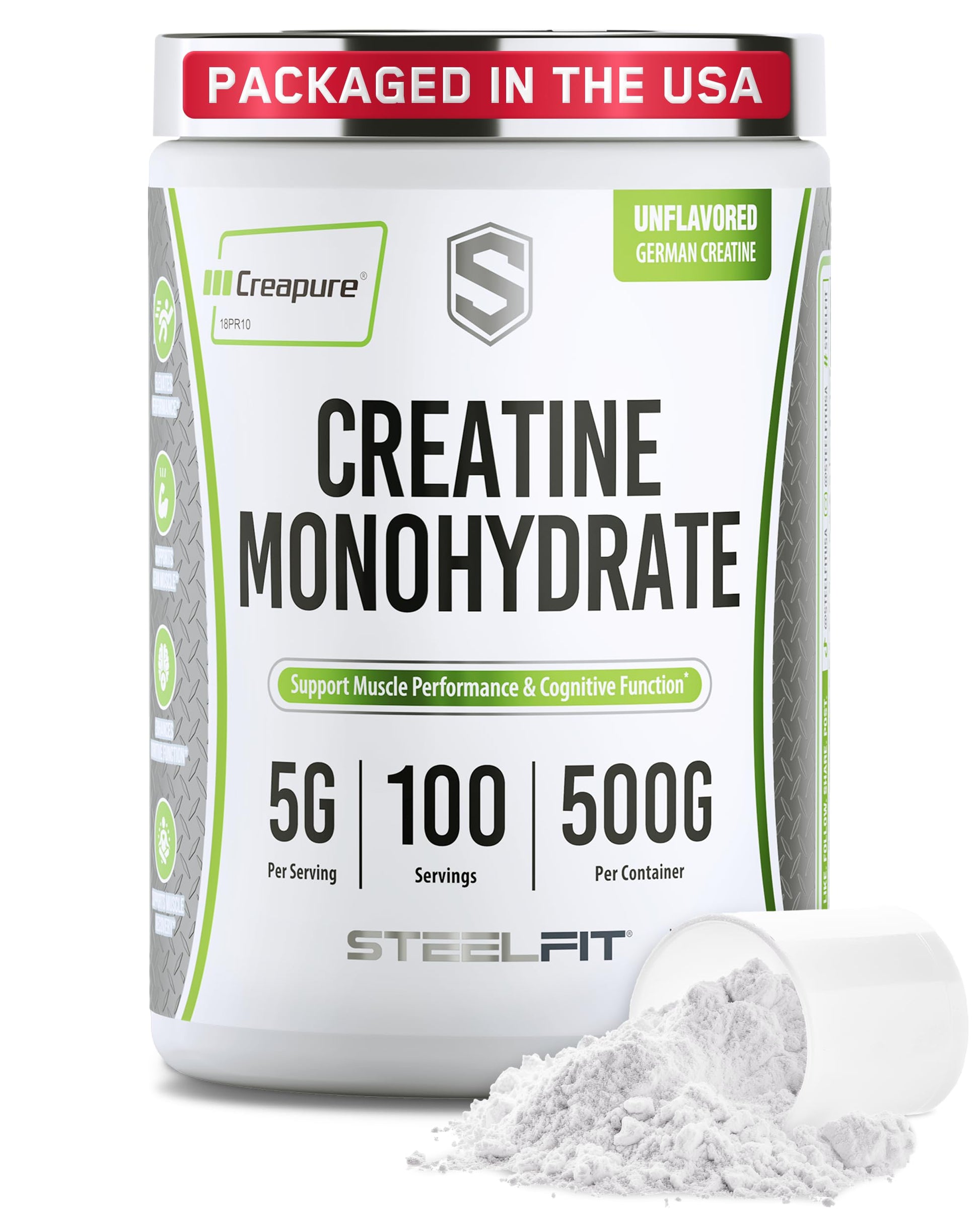 SteelFit Creapure Creatine Monohydrate Powder, Unflavored - German Micronized Creatine Powder for Men & Women - Gym Workout Nutritional Supplements for Muscle Gain, Brain Health & Strength Building SteelFit Au supplements