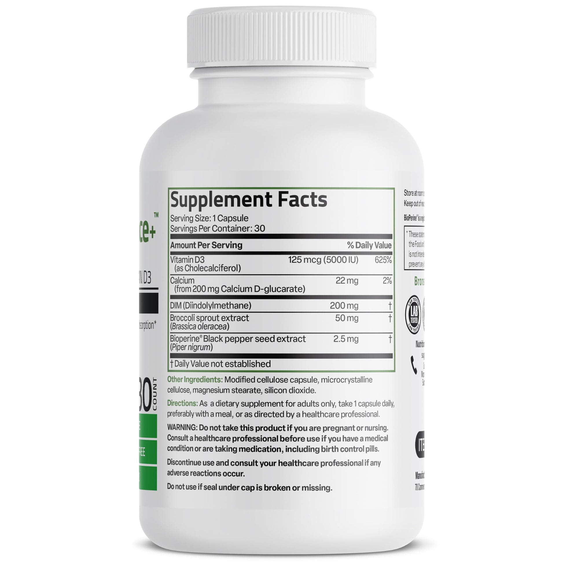 Bronson DIM Balance+ Calcium D-Glucarate, Broccoli Sprouts and Vitamin D3 200 MG of DIM per Capsule Supports Estrogen Metabolism and Balanced Hormone Levels Non-GMO, 30 Vegetarian Capsules Bronson Au supplements