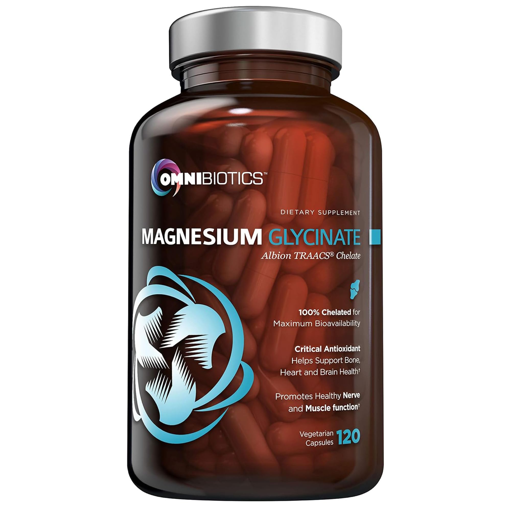 OmniBiotics Magnesium Glycinate Supplement – with 100% Pure Albion TRAACS Bisglycinate Chelate for Sleep, Muscle, Nerve & Heart Health – 120 Vegan Capsules OmniBiotics Au supplements