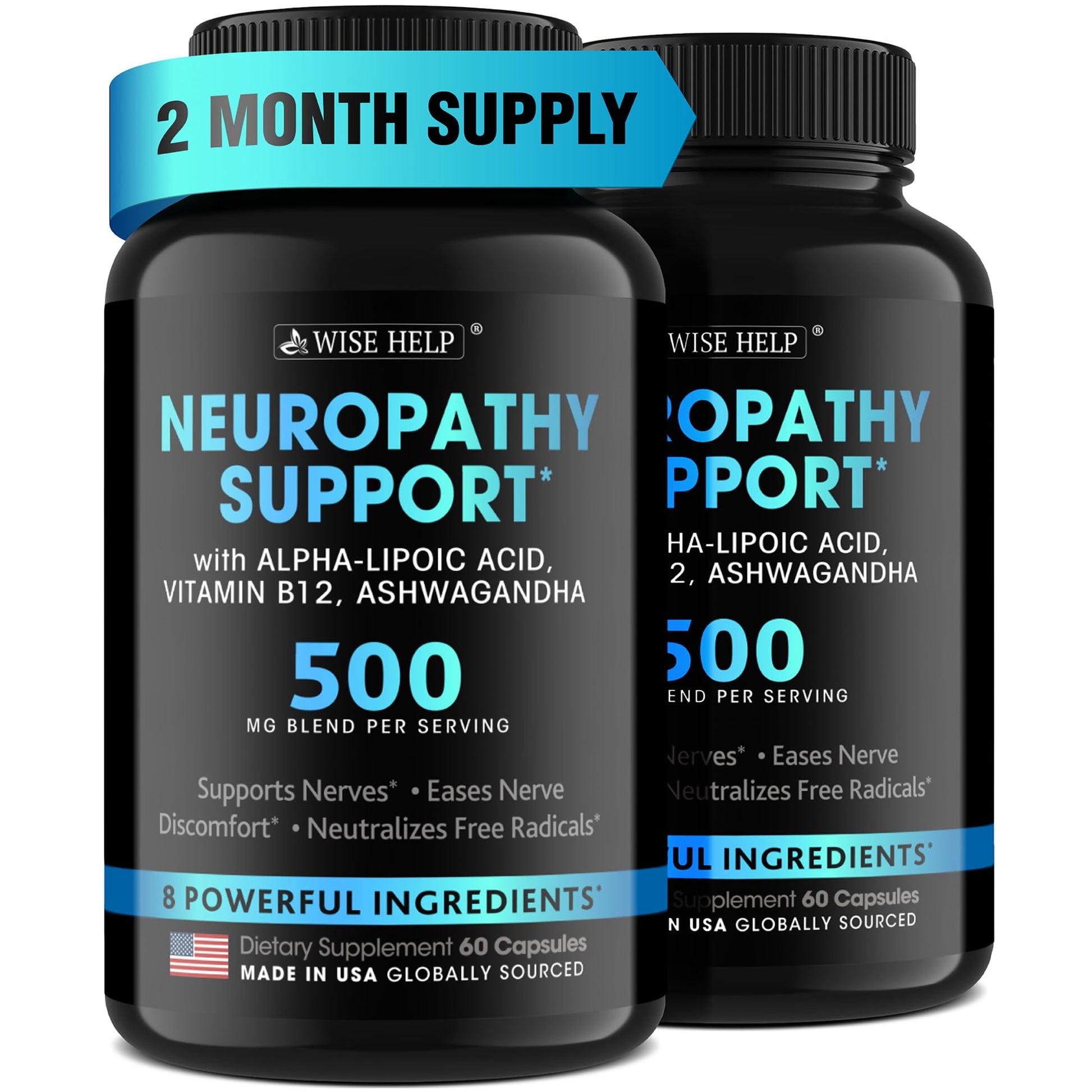Neuropathy Support Natural Nerve Discomfort Relief - Made in USA - Nerve Antioxidant for Trigeminal Neuralgia, Diabetic & Peripheral Neuropathy - Hands, Neck, Feet & Toes Treatment Formula - Pack of 2 WISEHELP Au supplements