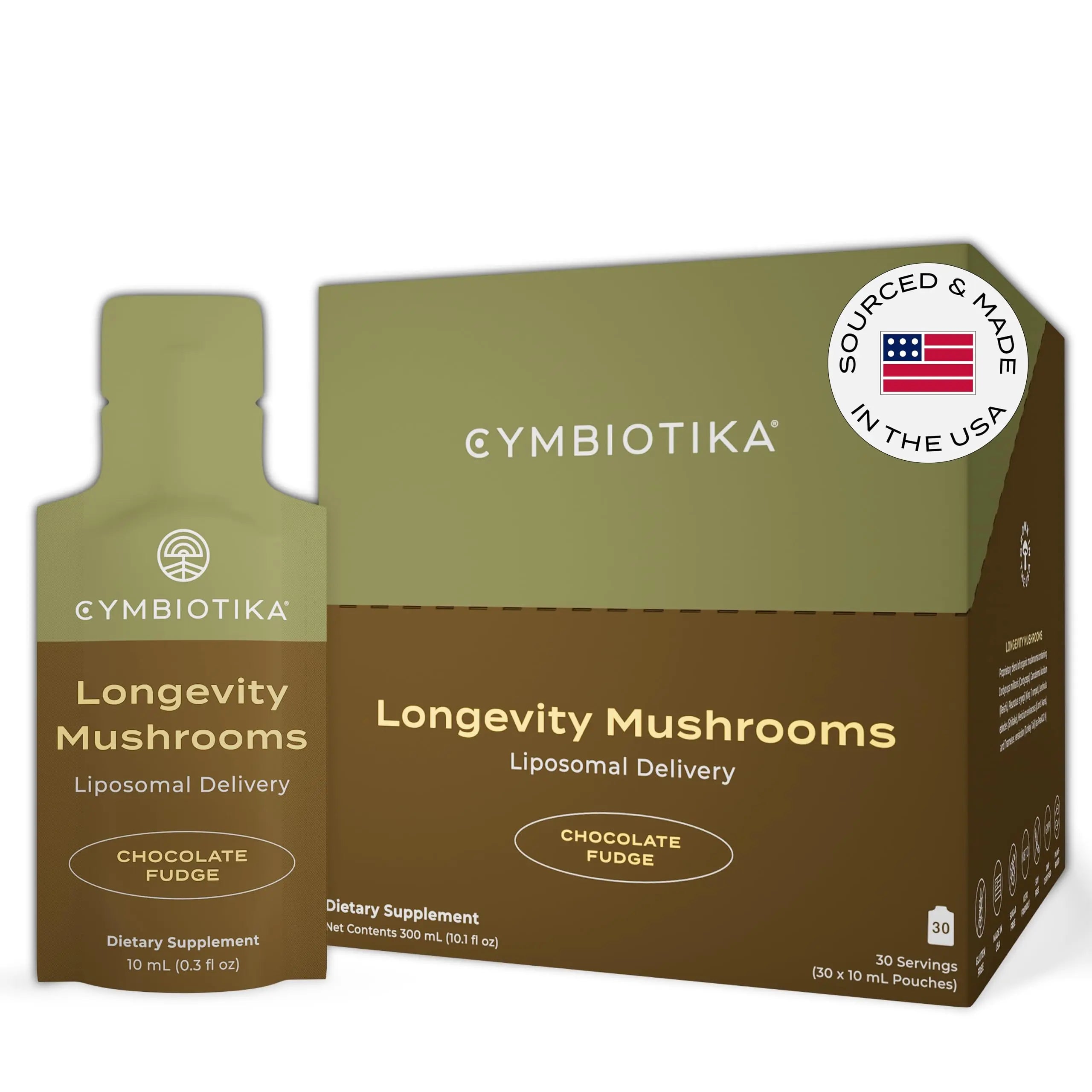 CYMBIOTIKA Liposomal Mushroom Supplement with Lion's Mane, Turkey Tail, B-Vitamins, Cordyceps & Reishi Mushrooms, Supplements for Immune Support and Energy, Chocolate Fudge Flavor, 30 Pack CYMBIOTIKA Au supplements