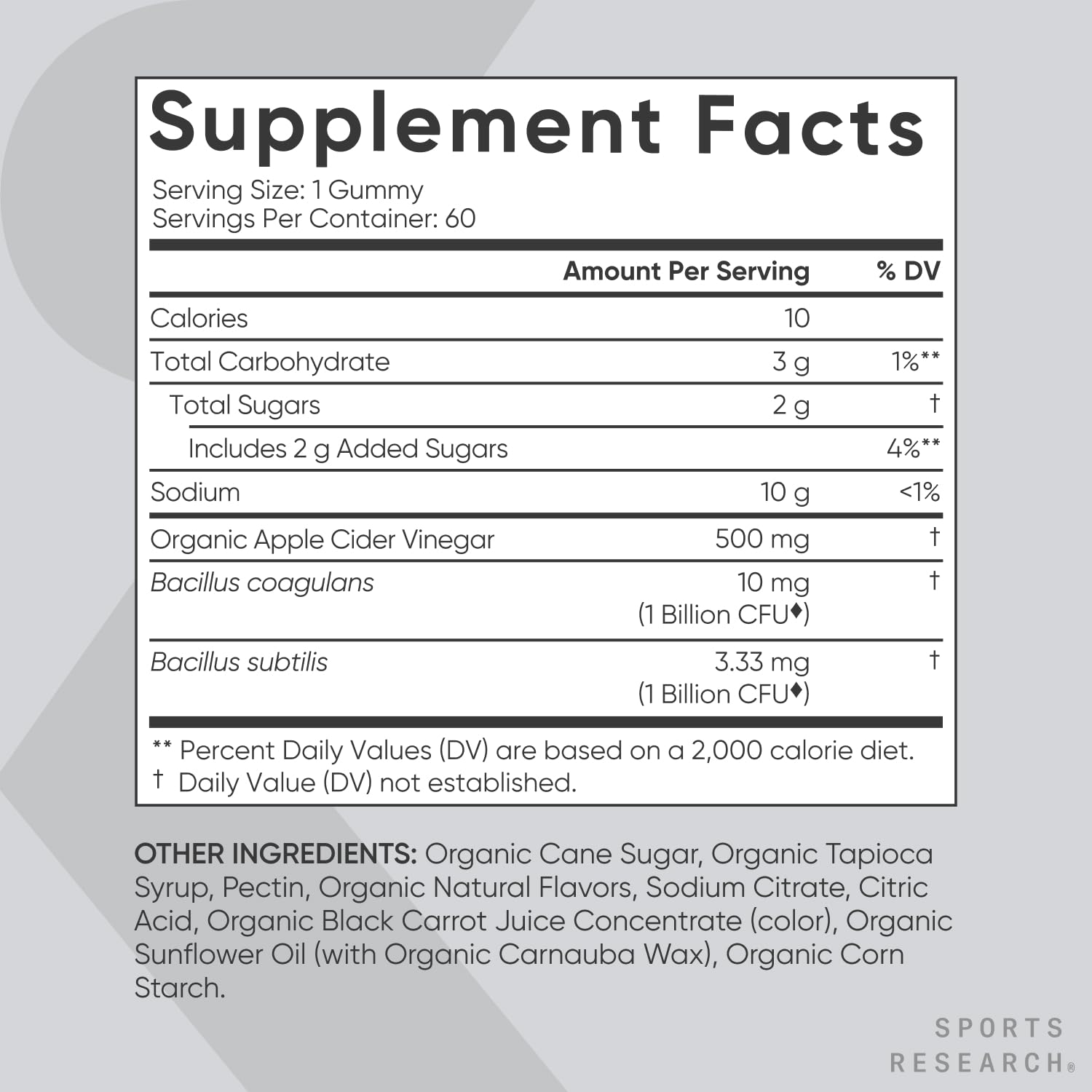 Sports Research Organic Apple Cider Vinegar Gummies with The Mother - USDA Organic Sports Research Au supplements