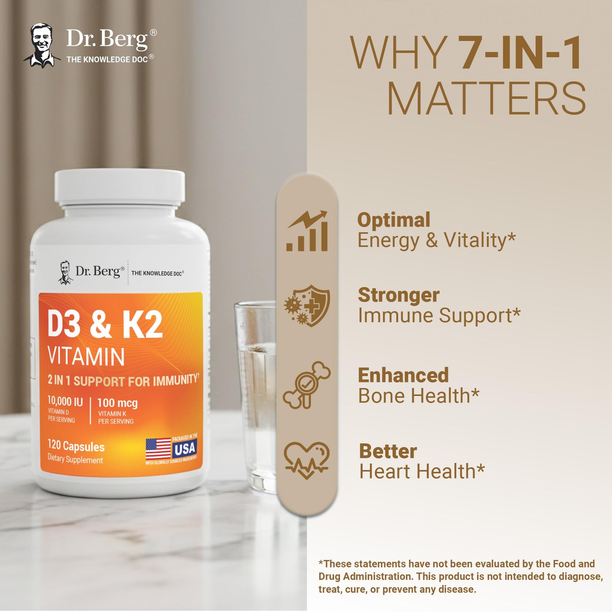 Dr. Berg Vitamin D3 & K2 10,000 IU + MK-7 – 120 Capsules – Immune, Bone & Heart Support* Supplement w/Magnesium, Zinc, B6 – 4X Lab-Tested – No Fillers – Non-GMO, cGMP, Formulated in USA Dr. Berg Nutritionals Au supplements