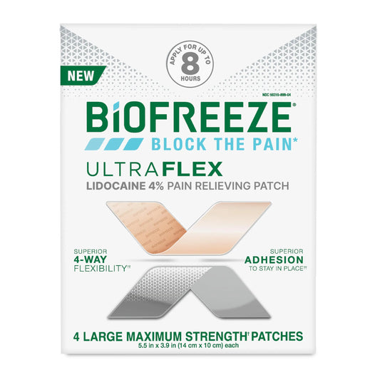 Biofreeze Ultraflex Maximum Strength 4% Lidocaine Patches, Non-Menthol, Flexible Pain Relief Patch for Lower Back, Lidocaine Patch for Neck, Knee, Shoulder, 4 Large Pain Patches BiofreezeAU supplements