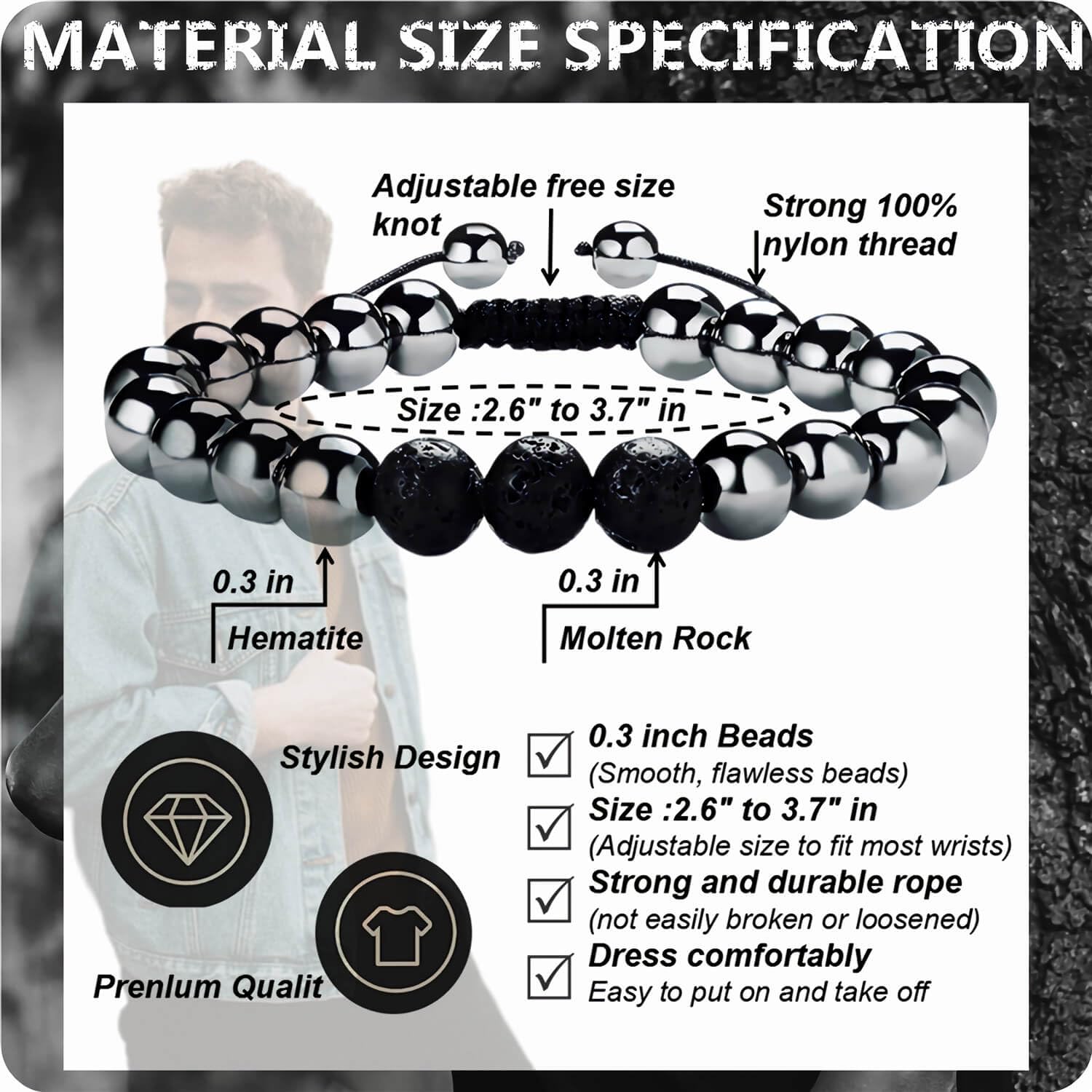 RENZHI-Magnetic Hematite Bracelet–Beaded Magnetic Bracelets for Men and Women RENZHI Au supplements