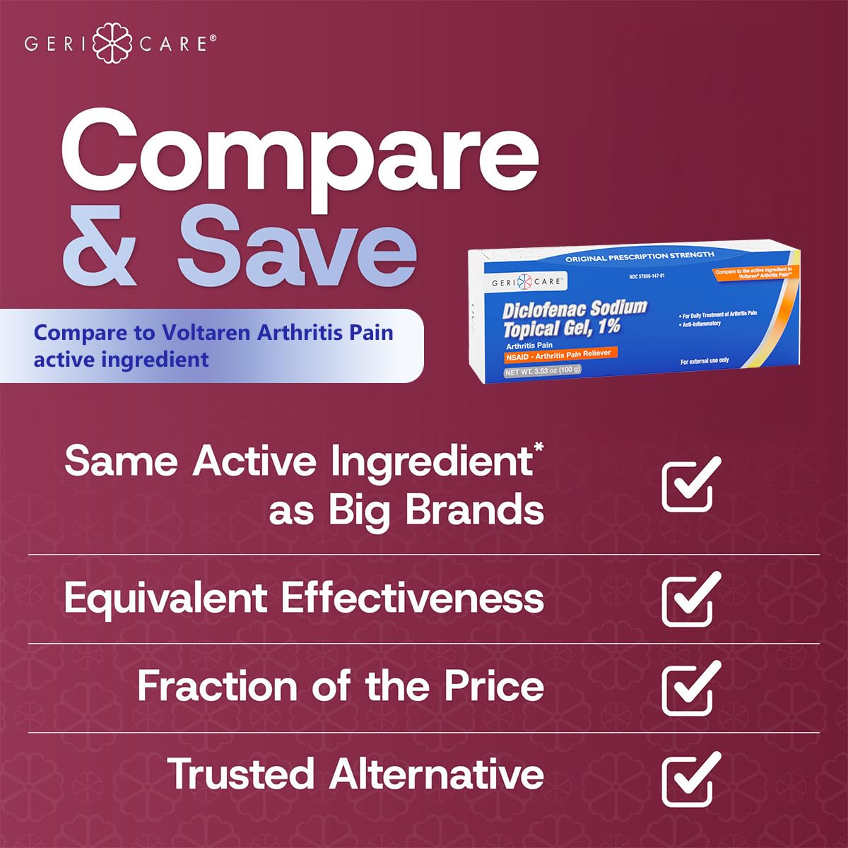 GeriCare Topical Arthritis Pain Relief Gel Diclofenac Sodium 1% (NSAID) Hand Wrist Elbow Foot Ankle Knee Extra-Strength Pain Reliever- Anti-inflammatory Arthritis Pain Treatment, 3.53oz (3 Pack) GeriCare Au supplements