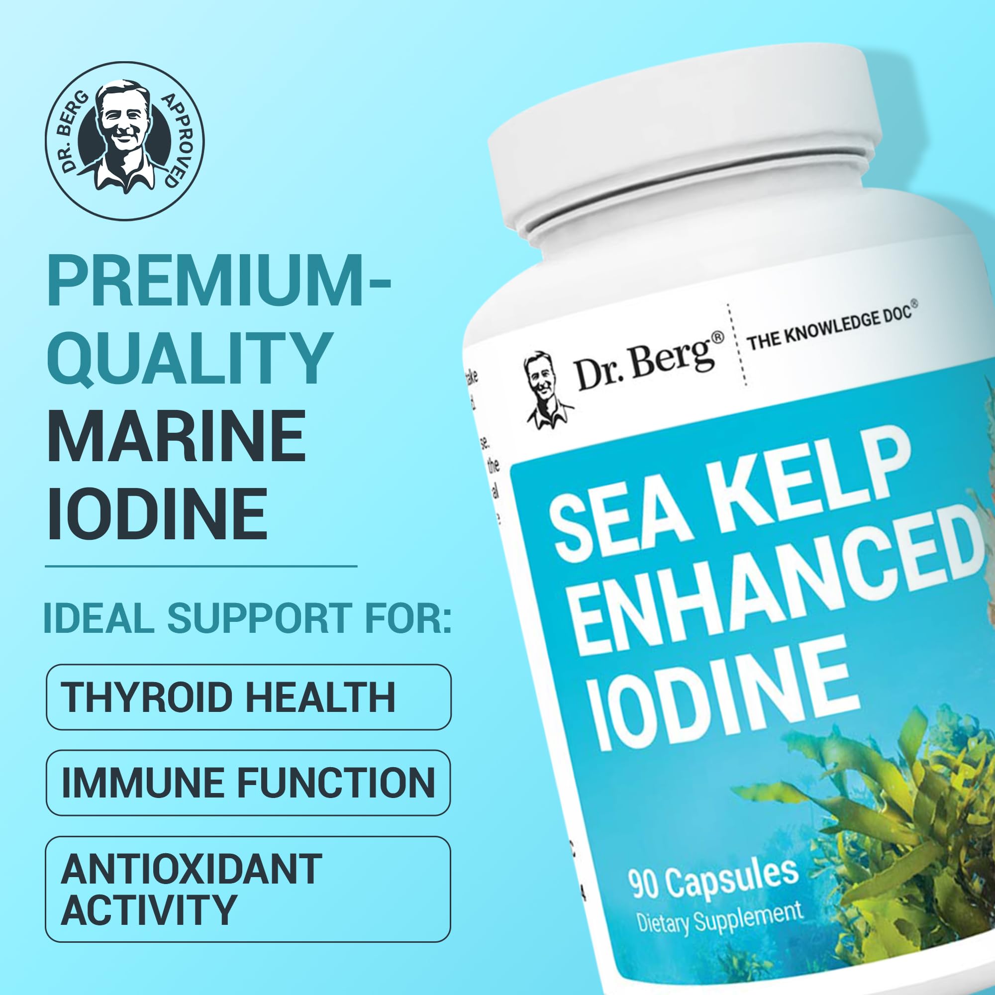 Dr. Berg Sea Kelp Enhanced Iodine - 200 mcg of Premium Iodine - Seaweed Blend Includes Klamath Blue-Green Algae & Sea Kelp - 90 Capsules Dr. Berg Nutritionals Au supplements