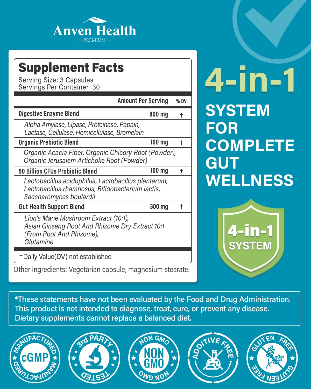 Anven Health 800mg Digestive Enzymes for Men and Women with Probiotics & Prebiotics, 8 Key Enzymes, Protease, Amylase & Lipase | 180 Capsules - A 60-Day Supply for Bloating & Gas Relief - Non-GMO Anven Health Au supplements