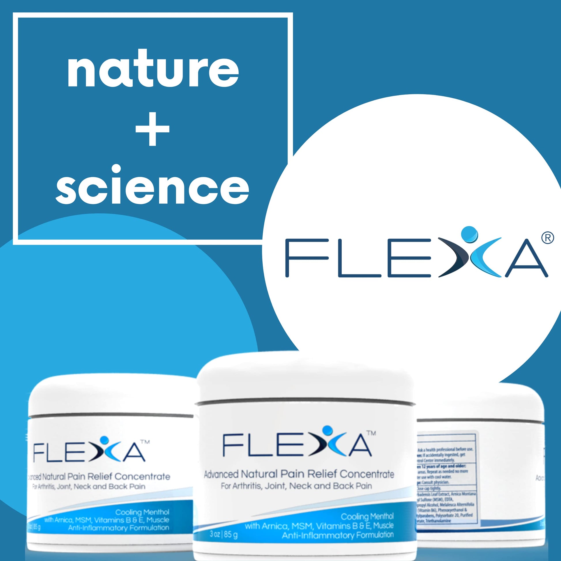 FLEXA Natural Relief Cream - Use on Muscles, Back, Neck, and Joints - with Arnica, Menthol, MSM, Ilex Leaf, and Tea Tree Oil - 3 Oz Jar FLEXA Au supplements