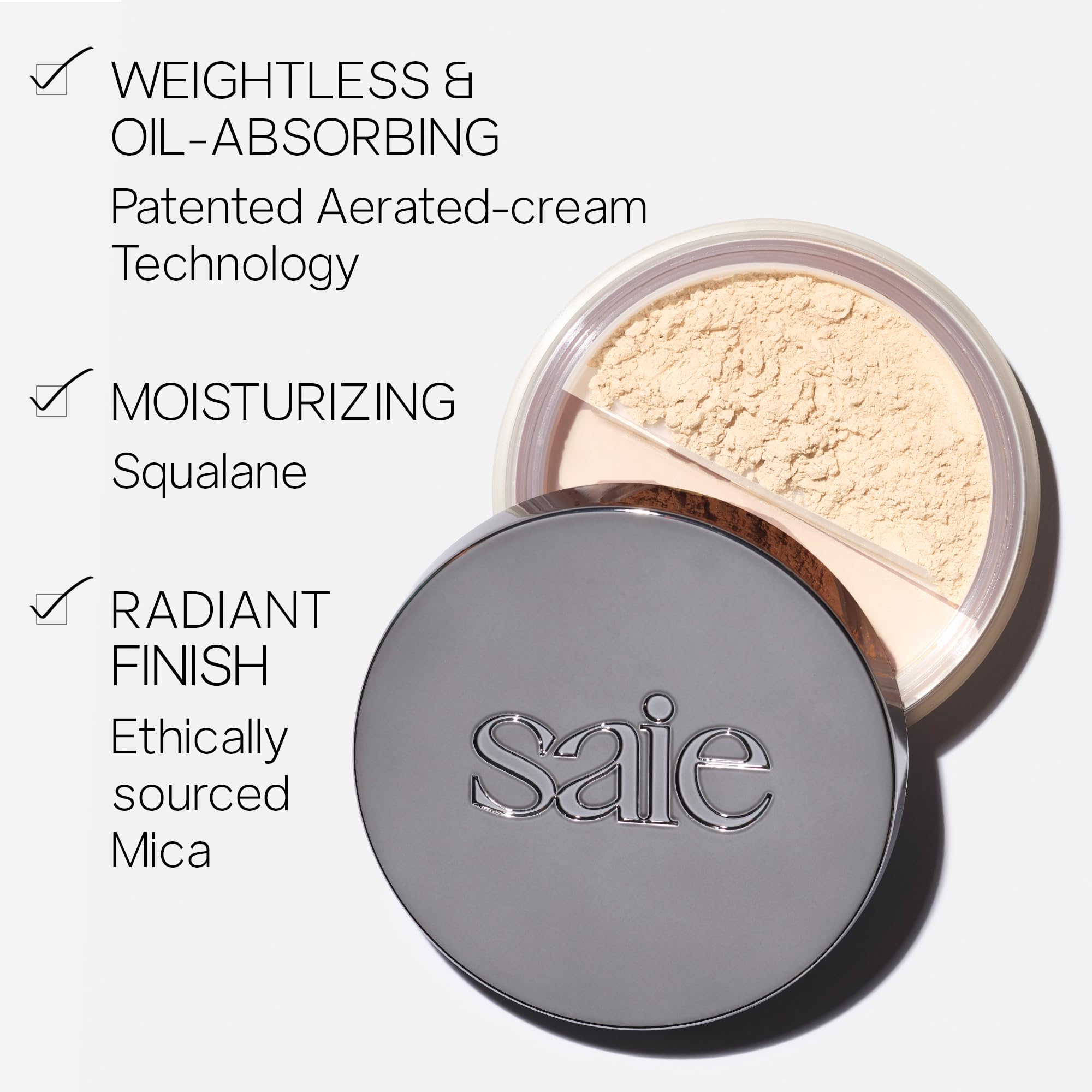 Saie Airset Radiant Loose Setting Powder - Weightless Face Powder to Set, Smooth + Diffuse Face Makeup - Formulated with Hydrating Squalane - Translucent (0.14 oz) Saie Au supplements