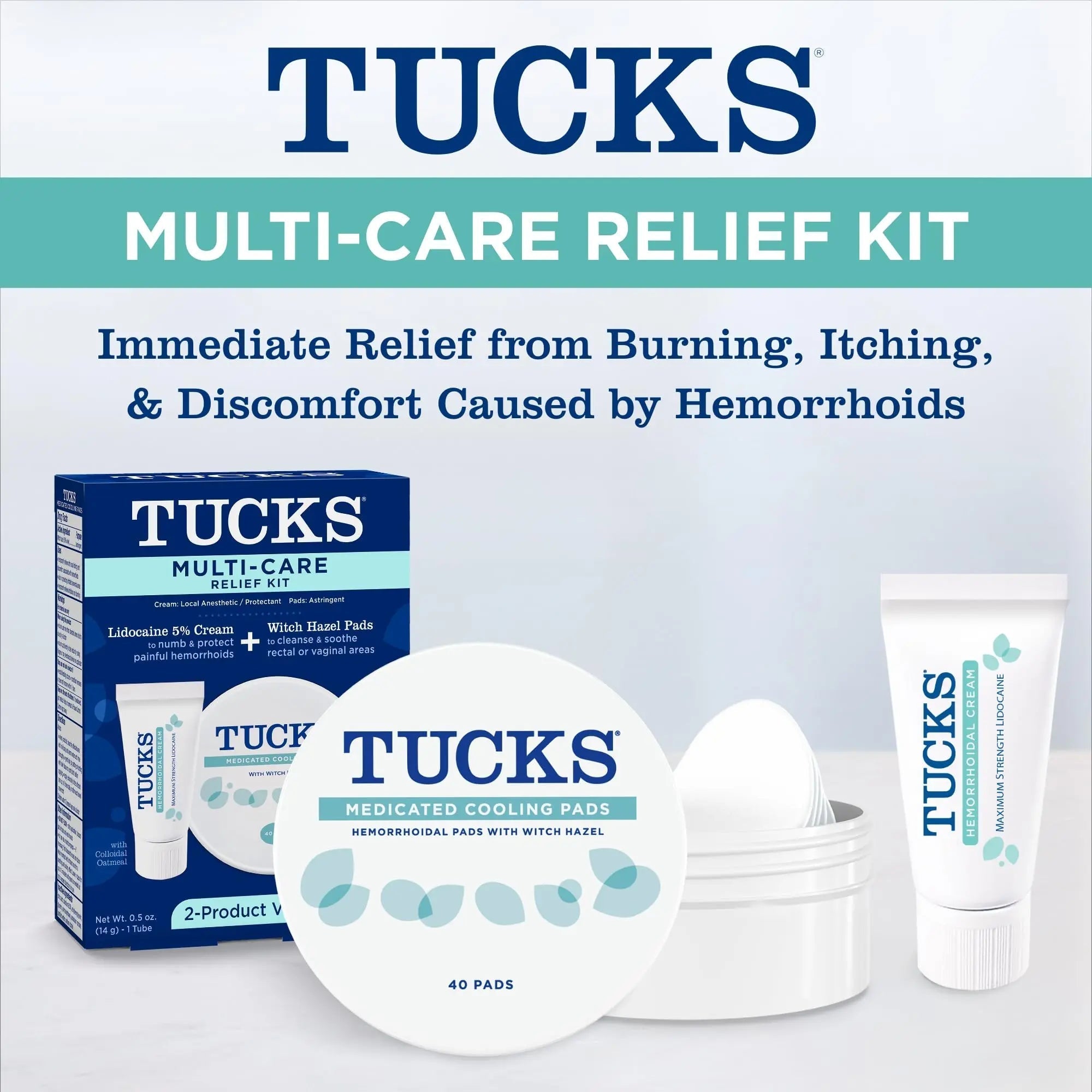 Tucks Multi-Care Relief Kit – 40 Count Witch Hazel Pads & 0.5 oz. Lidocaine Cream - Protects from Irritation, Hemorrhoid Treatment Medicated Pads Used by Hospitals TUCKS Au supplements