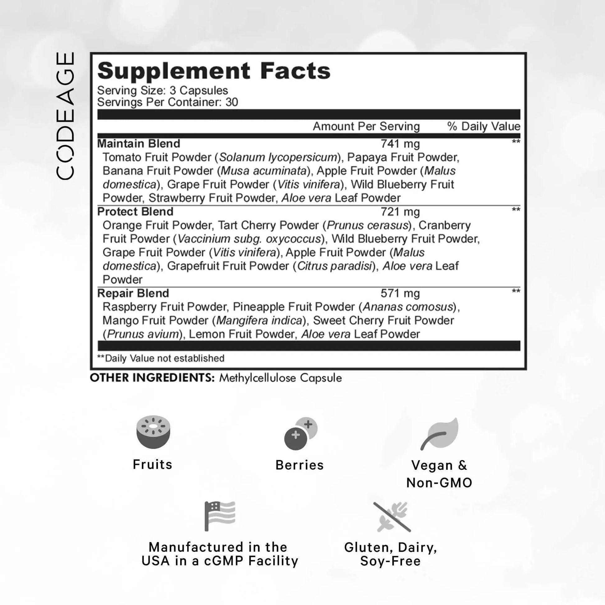Codeage Instantfood Fast Fruits, Over 15 Fruits Powders Equivalent All-in-One, Vegan Daily Whole Food Vitamins - Berries, Antioxidant Polyphenols Codeage Au supplements