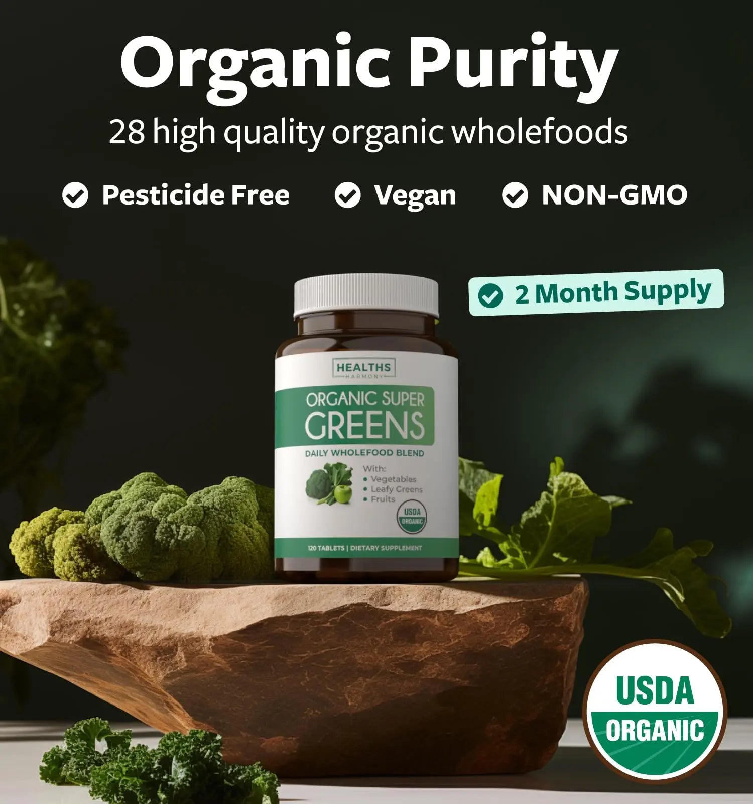 Super Greens & Antioxidants (2-Month Supply) Antioxidant Power Greens Bundle of Organic Super Greens Powder - Complete Superfood (120 Capsules) & Super Antioxidants - Powerful Superfood (120 Capsules) Healths Harmony Au supplements