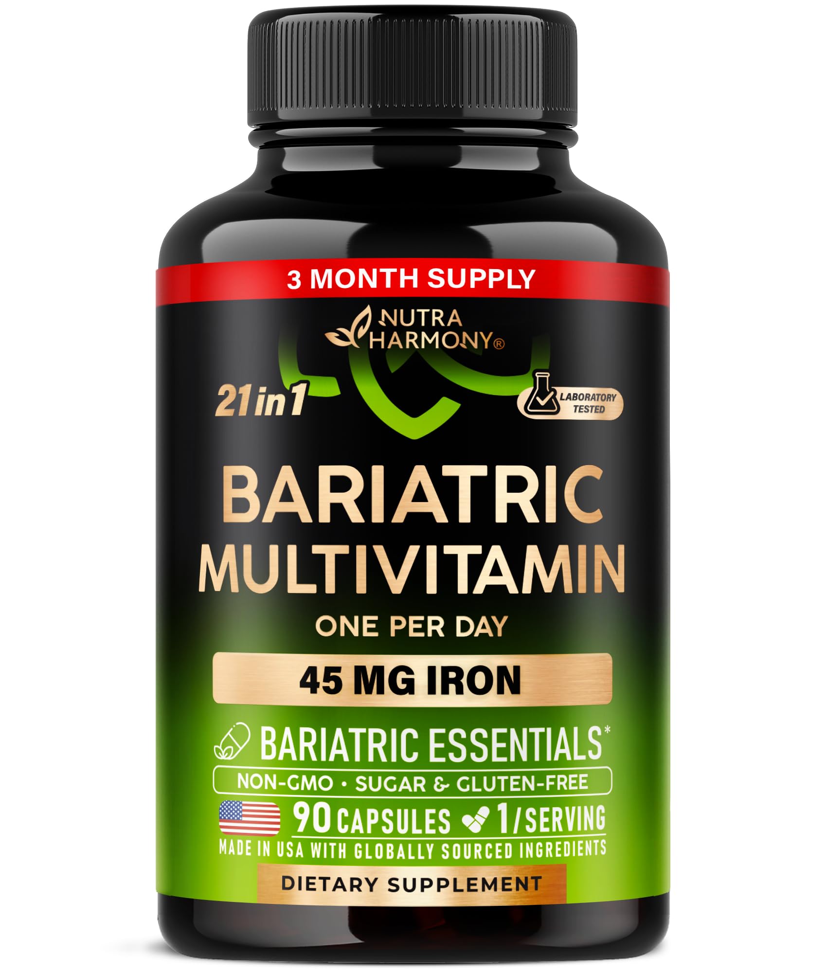 Bariatric Multivitamin - 45 mg Iron Supplements - Made in USA - for Women & Men - All-in-One, 21 Essential Vitamins - Gastric Sleeve Support NUTRAHARMONY Au supplements