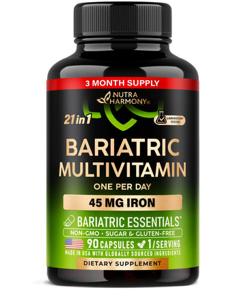 Bariatric Multivitamin - 45 mg Iron Supplements - Made in USA - for Women & Men - All-in-One, 21 Essential Vitamins - Gastric Sleeve Support NUTRAHARMONY Au supplements