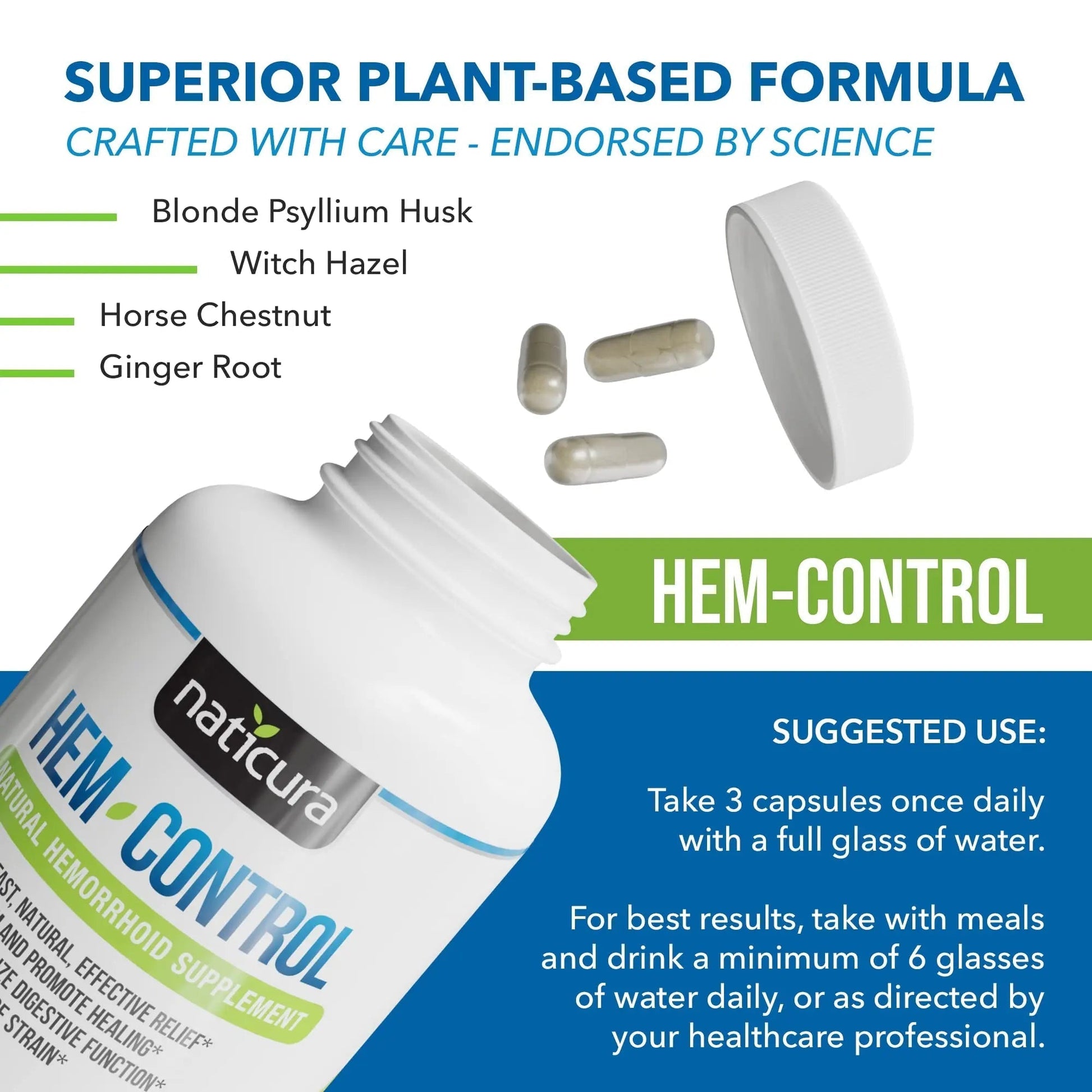 Naticura Hem-Control - Fast Effective Hemorrhoid Treatment Supplement - Powerful Formula to Promote Symptom Relief, Shrinking of Hemorrhoids, Ease Discomfort - 90 Vegan Capsules - Made in USA Naticura Au supplements