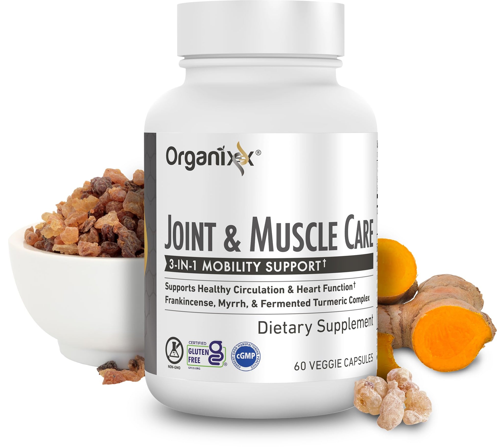 Organixx Joint & Muscle Care Organic Turmeric Supplement, 3-in-1 Frankincense, Turmeric and Myrrh Joint Health & Joint Support Supplement Body Care Capsules, Supports Swelling, Tension, 60 Capsules Organixx Au supplements
