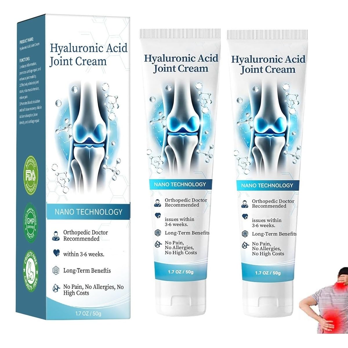 2 PCS Hyaluronic Acid Joint R-epair Gel, Soothing Massage Gel, Quickly Relieve Joint discomfort for Back, Neck, Kne, Soothing Relief for Dry, Cracked Skin Joint Activities Throughout The Body SANZHUAN Au supplements