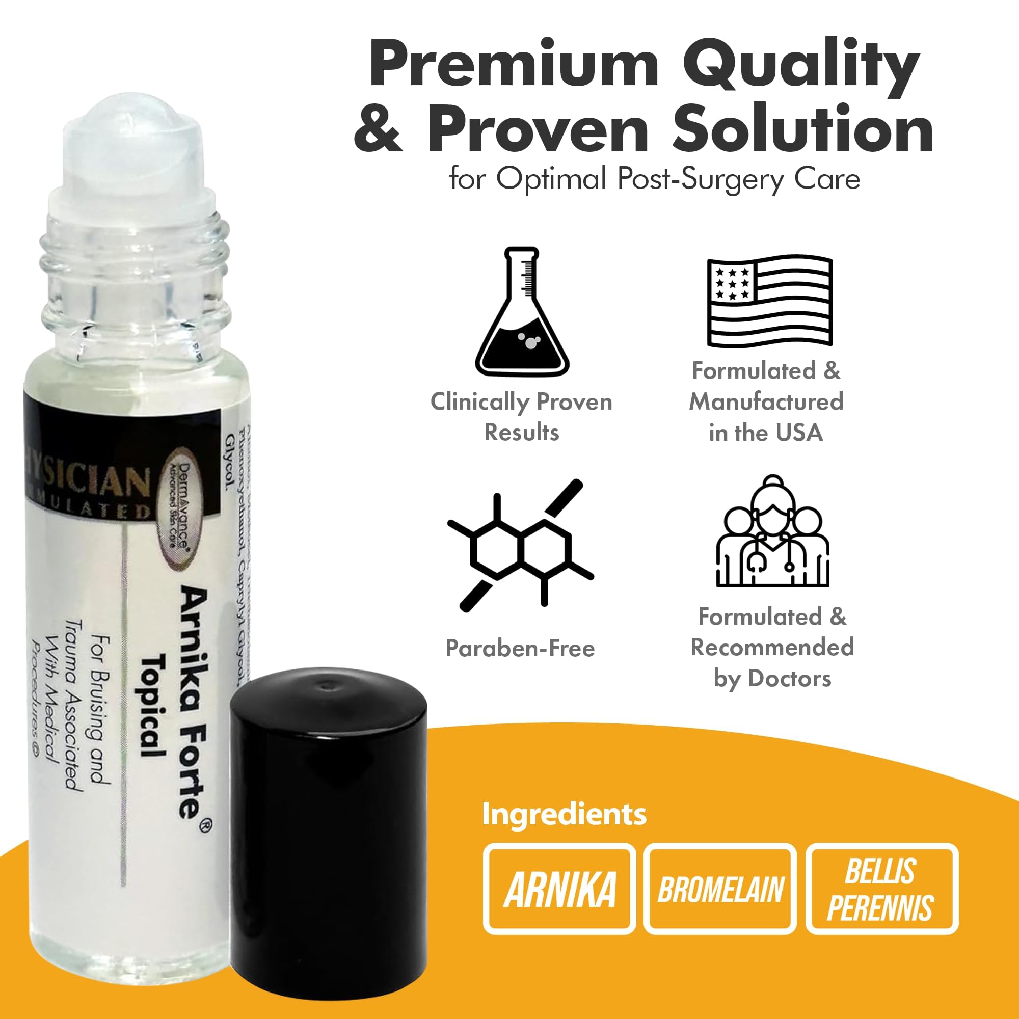DermAvance Arnika Forte Topical Roll-On, Arnica Gel for Bruising and Swelling After Surgery, Easy-to-Use Arnica Gel Topical for Post-Surgical Care and Sports Injuries, Clear, 10 ml DermAvance Au supplements