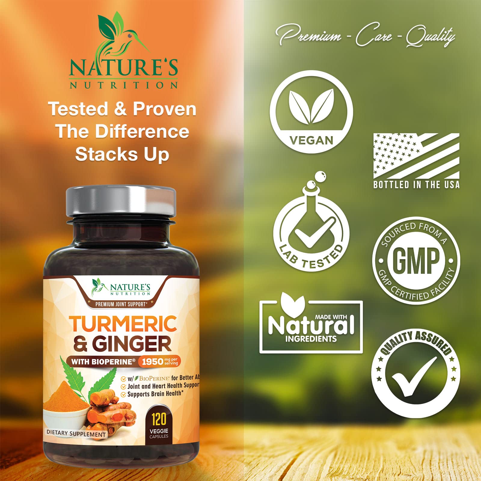Turmeric Curcumin with BioPerine & Ginger 95% Standardized Curcuminoids Nature's Nutrition Au supplements