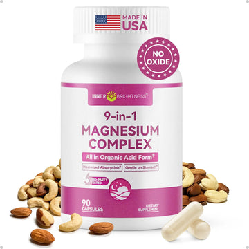 9-in-1 Magnesium Complex, 300mg Magnesium from 9 Organic Forms, Glycinate, Citrate, Malate, High Absorption for Sleep & Relaxation, Energy & Muscle Support, 90 Capsules Inner Brightness Au supplements