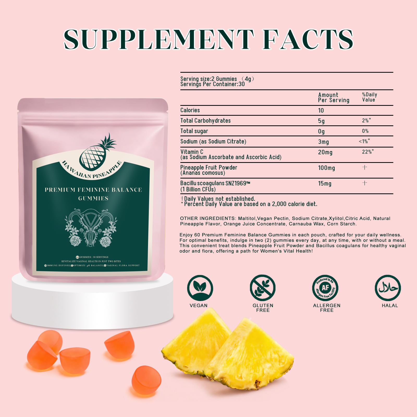 KLKIT Premium Feminine Balance Gummies, Pineapple Vaginal Probiotics for Women, pH Balance Feminine Gummies for Immune Support, Vegan & Gluten Free, 60 Count (30 Servings) KLKIT Au supplements