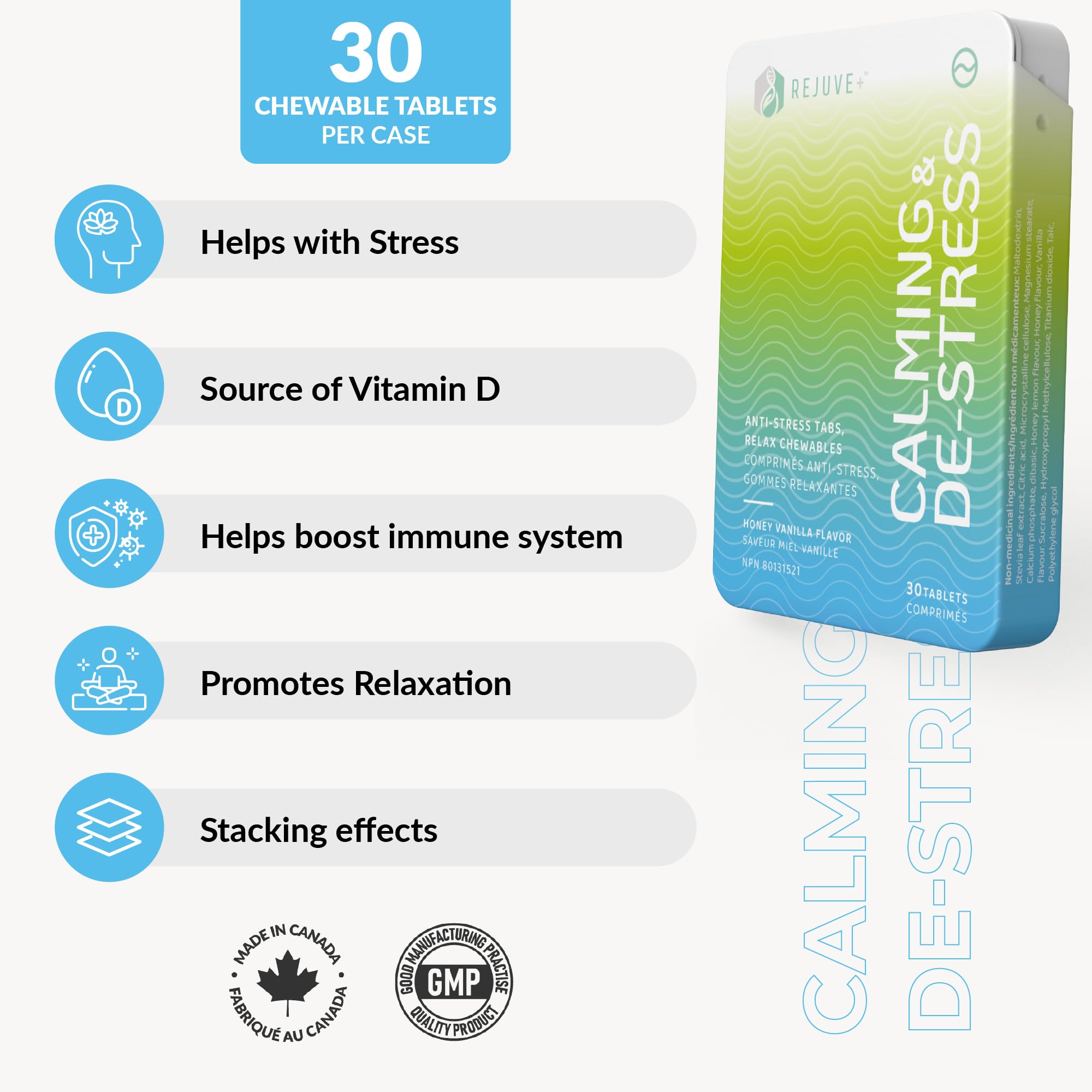 REJUVE+ Calm & Destress Nootropic Supplement – Brain Boost | L-Theanine, GABA, Ashwagandha, Vitamin D | Natural Stress Relief & Relaxation | Sleep Enhancer | Mood Enhancer | Honey Vanilla Flavor (1) REJUVE+ Au supplements