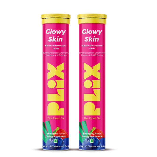 PLIX Glowy Skin 500mg Glutathione Supplement with Hyaluronic Acid, Vitamin C, E & Berries | 30 Effervescent Tablets, Strawberry Flavor PLIX - THE PLANT FIXAu supplements