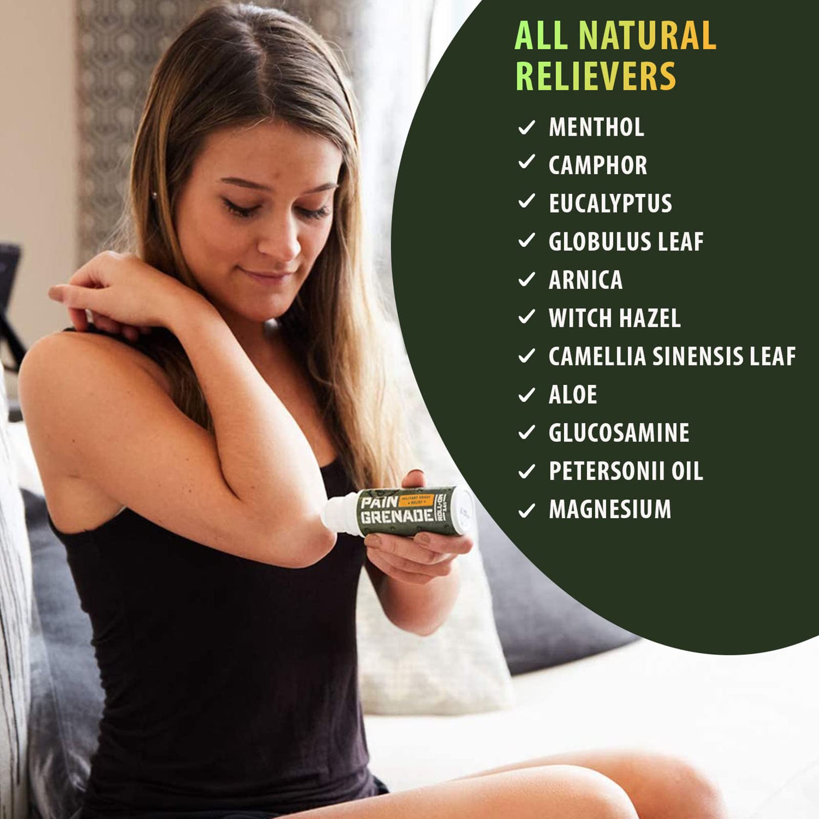 Plant Powered Roll-On Gel by Pain Grenade - Cooling and Warming Gel with Arnica, Menthol, Camphor, Glucosamine, and Other All Natural Botanicals - 3 - Pack M PAIN MANAGEMENT TECHNOLOGIES Au supplements