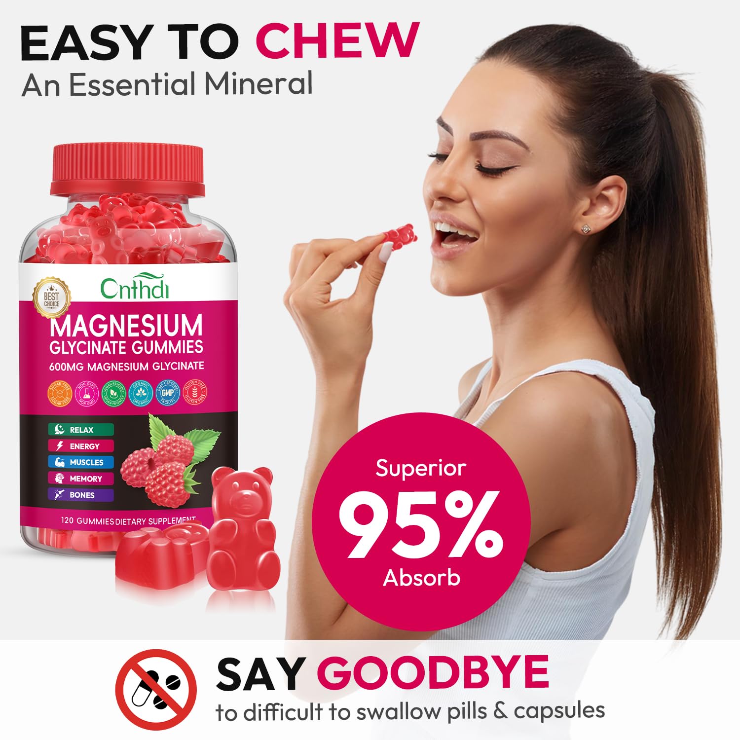 Magnesium Glycinate Gummies 600mg, High Absorption Magnesium Gummies, Black Currant Oil, Calcium, Vitamin B6, Sugar Free Chews for Adults & Kids Relaxation, Stress Relief, Night Rest CNFHDI Au supplements