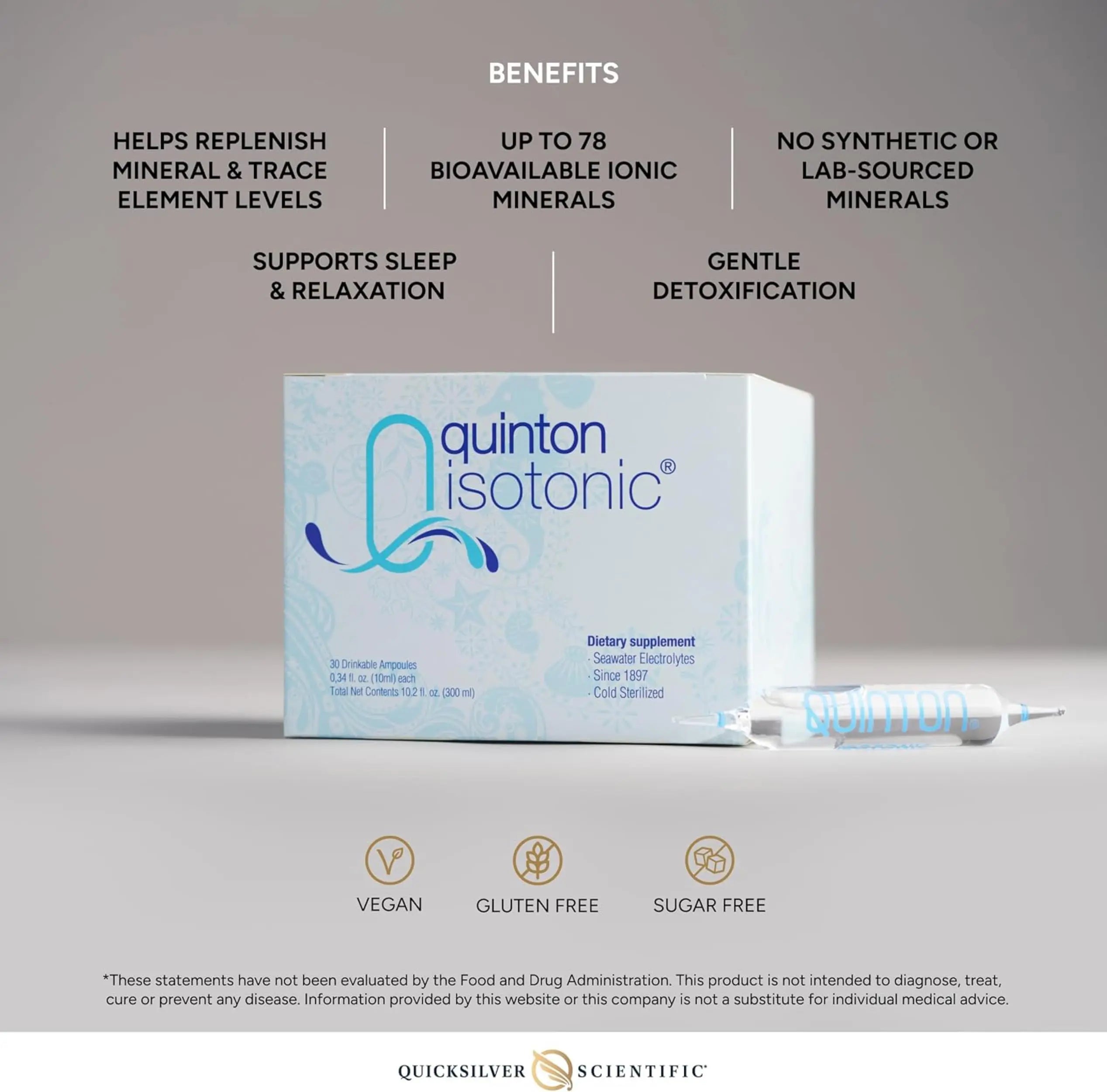 Quicksilver Scientific Original Quinton Isotonic Solution with Sea Water Minerals + Alpine Spring Water - Liquid Hydration, Electrolyte + Multi Minerals Supplement (30 Single Serving Vials) Quicksilver Scientific Au supplements