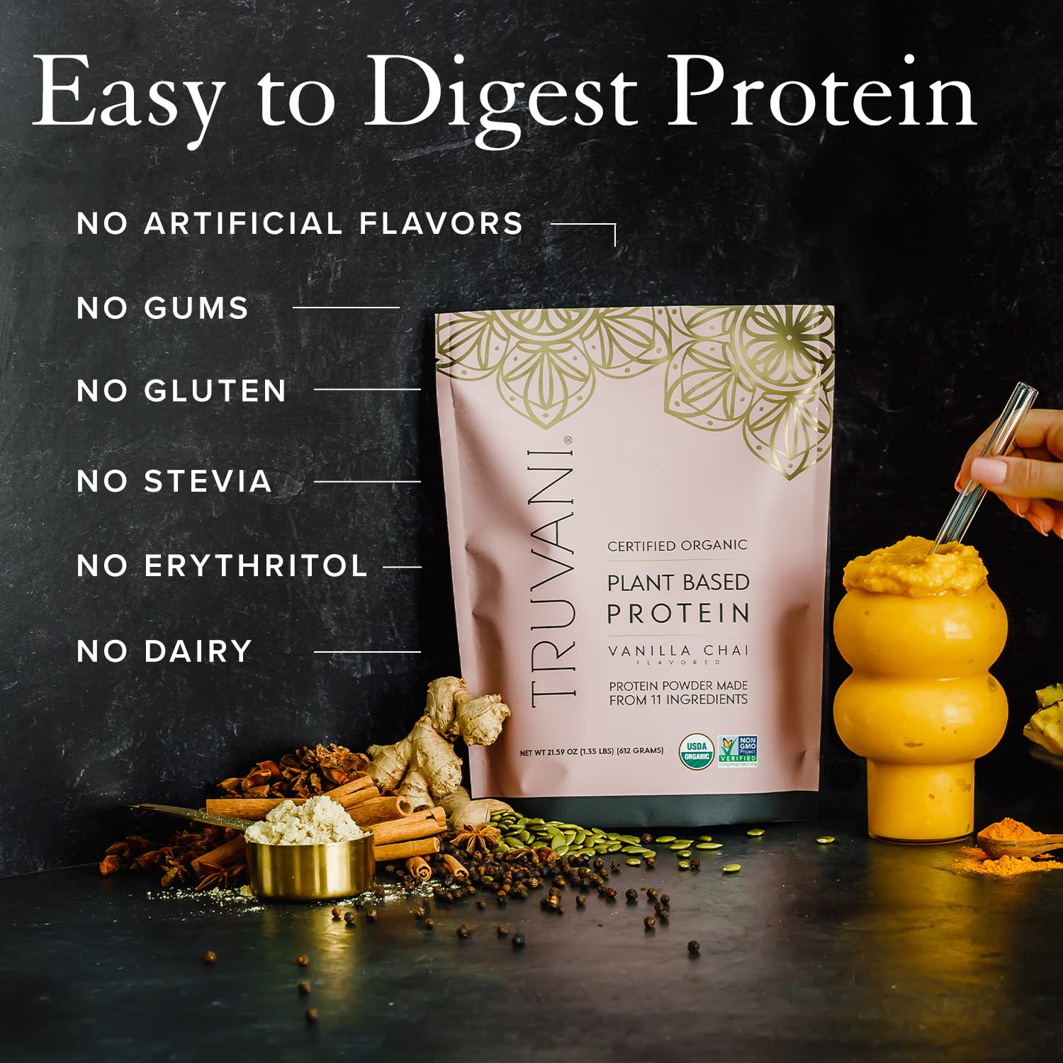 Truvani Organic Vegan Protein Powder Vanilla Chai - 20g of Plant Based Protein, Organic Truvani Au supplements