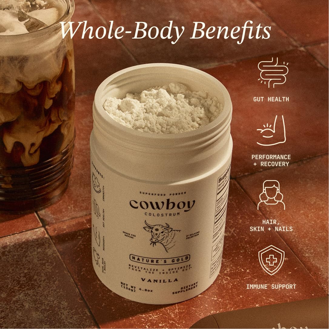 Cowboy - The Exclusive 1st Milking, Whole, Grass Fed Colostrum Supplement for Full Body Health - Bovine Colostrum Powder Packed w/Bioactive Nutrients - Sugar Free (Vanilla, 40 Servings) COWBOY COLOSTRUM Au supplements