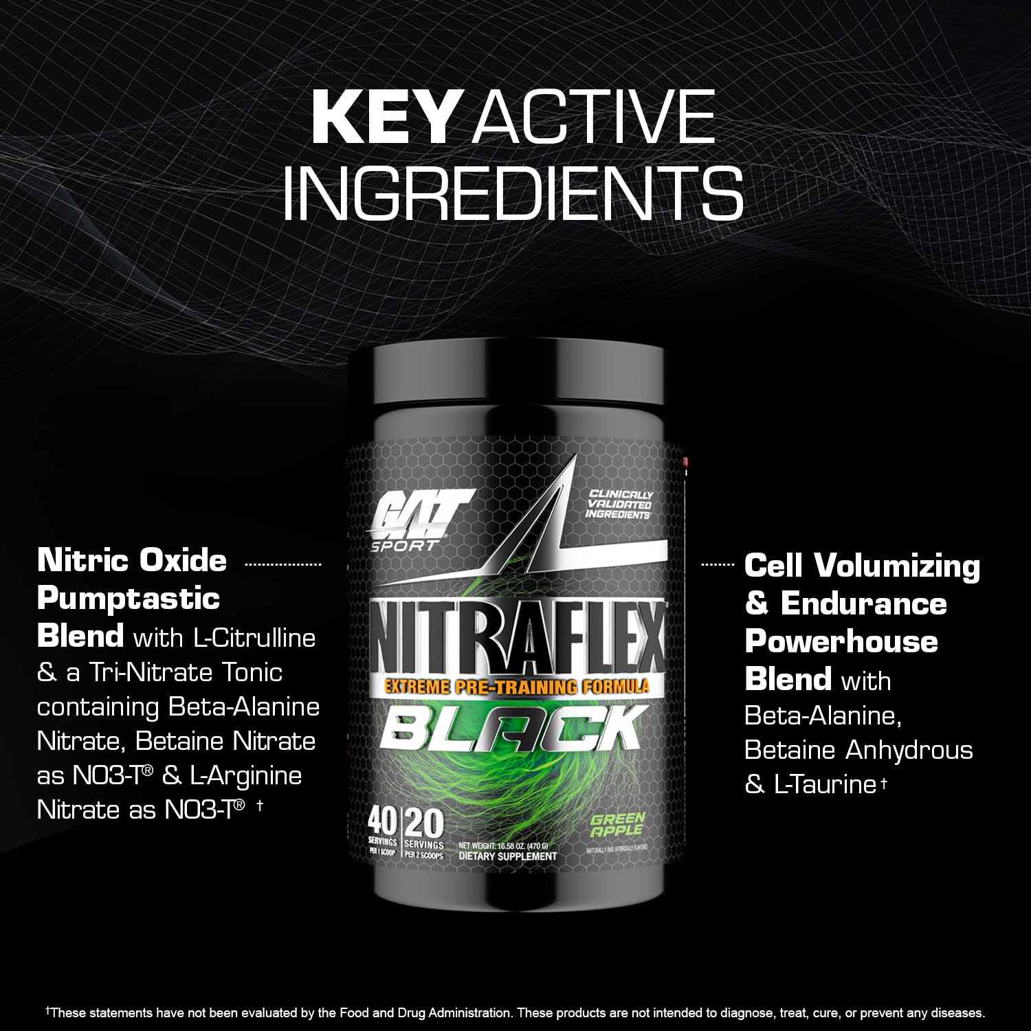 GAT SPORT Nitraflex Black Pre-Workout Powder, Extreme Pre-Training Formula for Men GAT SPORT Au supplements