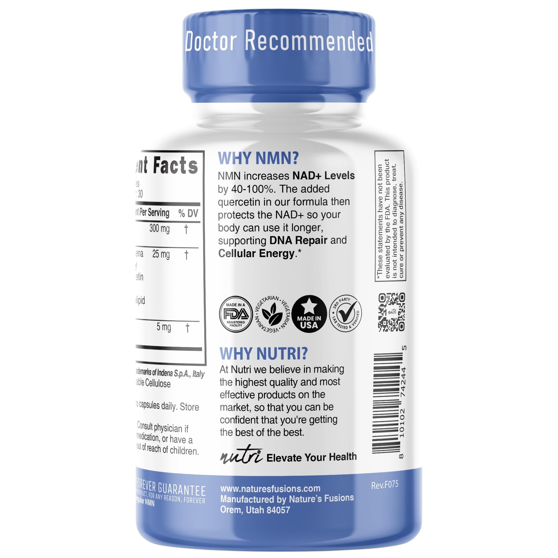 NMN Supplement 300mg NAD Supplement - (2 Pack) Nutri Ultra High Absorption Stabilized NMN Nicotinamide Mononucleotide, 40% More NAD+ w/ Quercetin Phytosome & Black Pepper - mnm supplement 120 Capsules Nature's Fusions Au supplements