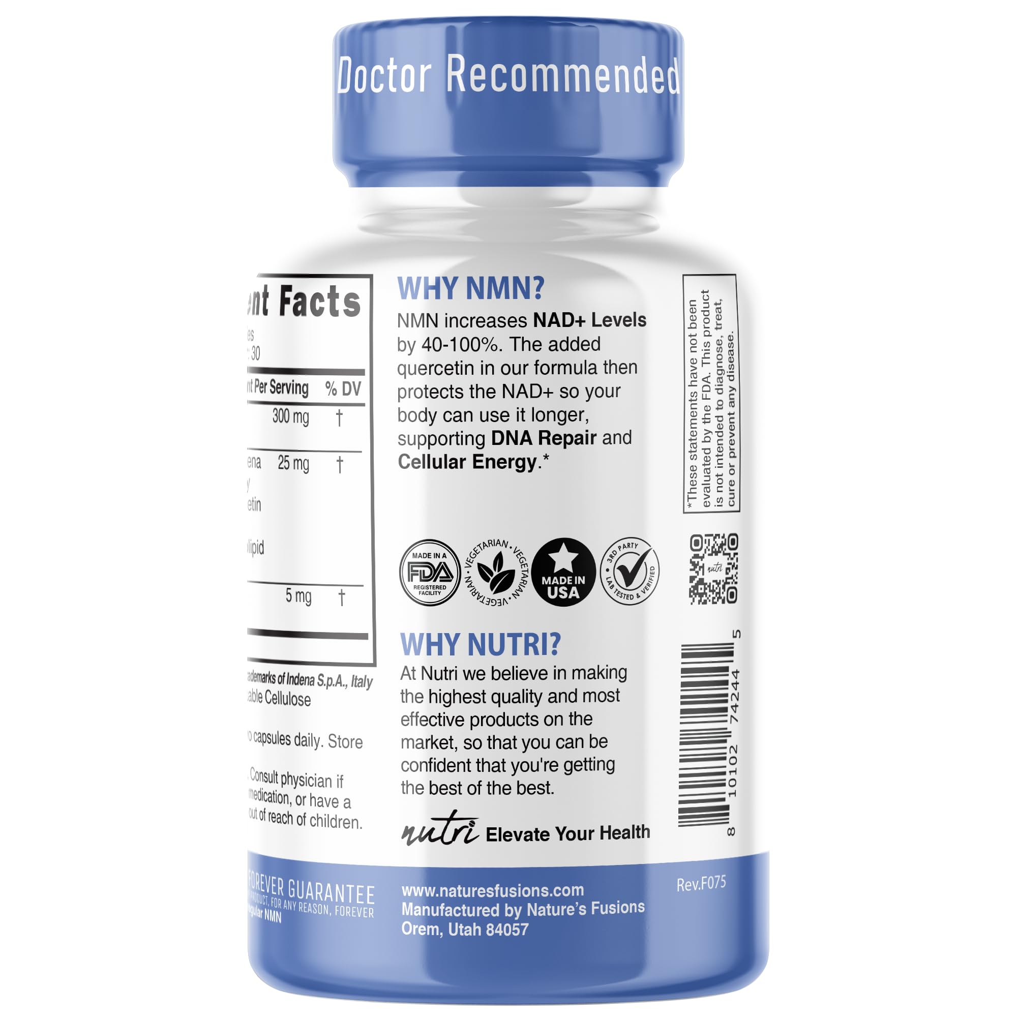 NMN Supplement 300mg NAD Supplement - (2 Pack) Nutri Ultra High Absorption Stabilized NMN Nicotinamide Mononucleotide, 40% More NAD+ w/ Quercetin Phytosome & Black Pepper - mnm supplement 120 Capsules Nature's Fusions Au supplements