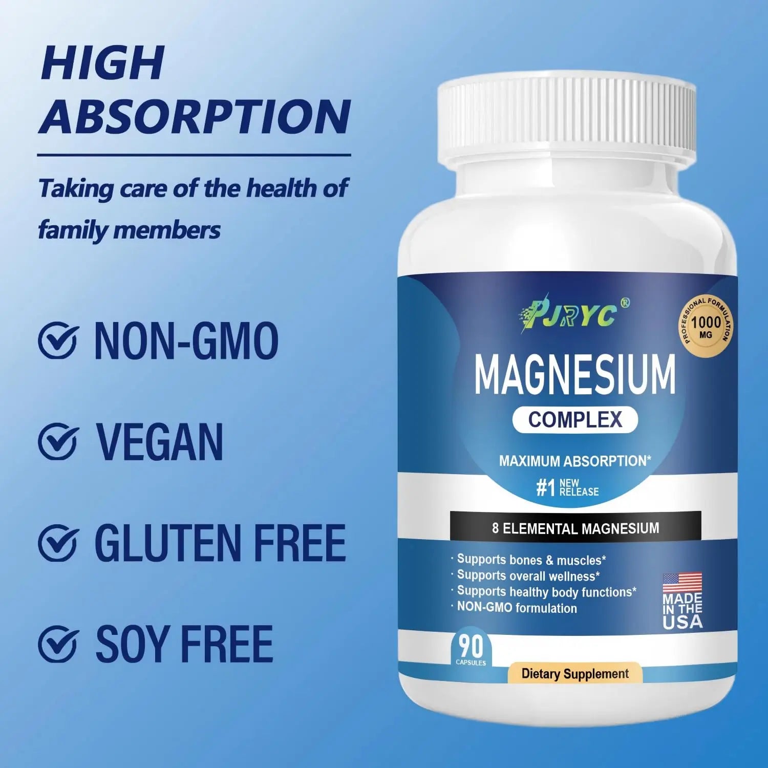 Magnesium Complex Supplement - 1000mg with 8 Magnesium Forms: Glycinate, Citrate, Malate, Taurate & Orotate - Supports Muscle Function, Bone Strength & Relaxation - Vegan, Non-GMO - 180 Capsules PJRYC Au supplements