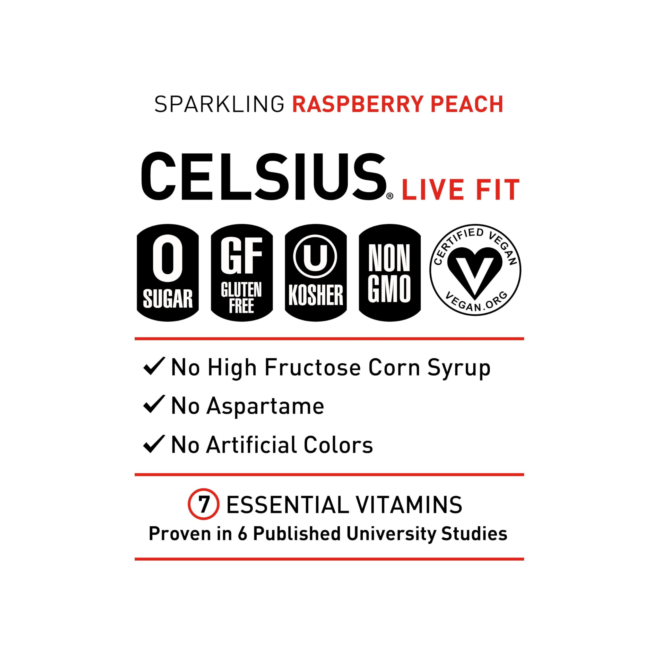 CELSIUS Sparkling Raspberry Peach, Functional Essential Energy Drink 12 Fl Oz (Pack of 12) CELSIUS Au supplements