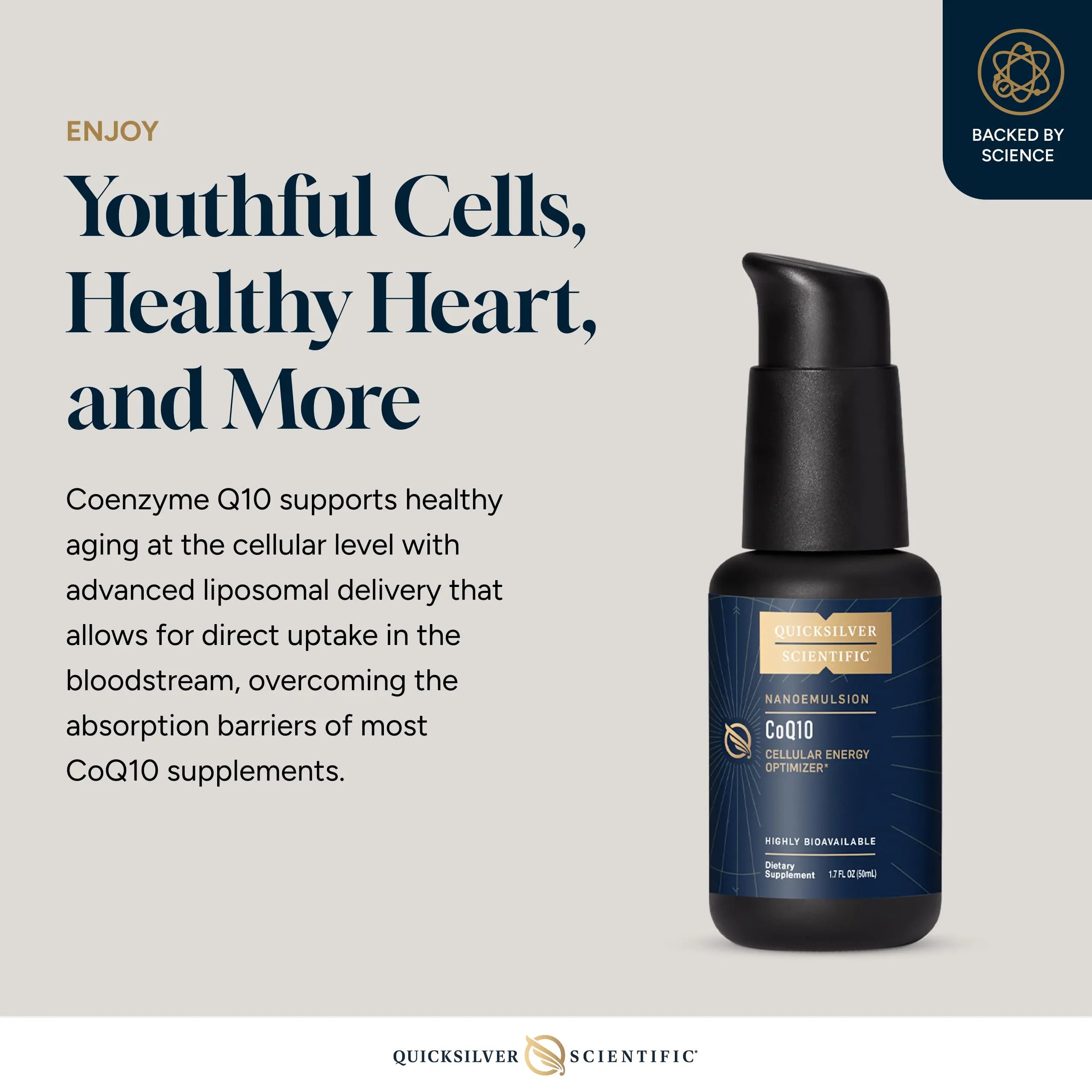 Quicksilver Scientific CoQ10 Nanoemulsion - Liposomal Coenzyme Q10 Cardiovascular Support & Cellular Energy Supplement - Fast Absorbing Liquid (1.7oz / 50ml) Quicksilver Scientific Au supplements