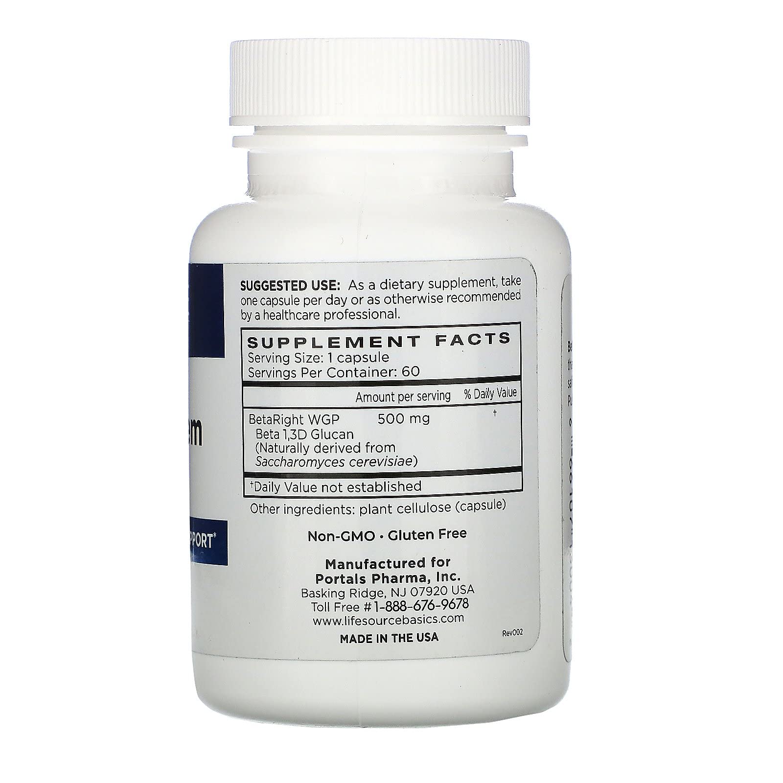 Life Source Basics Immune System Support Activator - High Purity Beta 1,3/1,6 Glucan - Immunity and Vitamin Supplement Non-GMO & Vegan Friendly for Men & Women, Gluten-Free 500 mg - 60 Capsules L LIFE SOURCE BASICS Au supplements