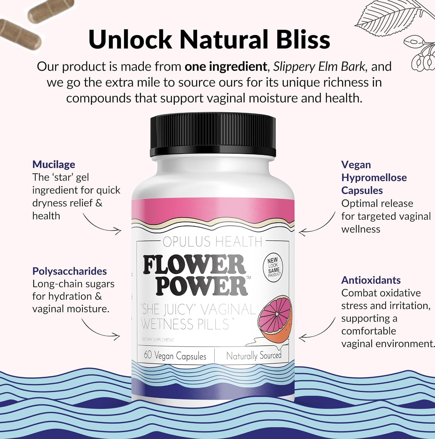 Flower Power ‘She Juicy’ Supplement for Vaginal Health | Slippery Elm Bark | Feminine Flower Power Au supplements