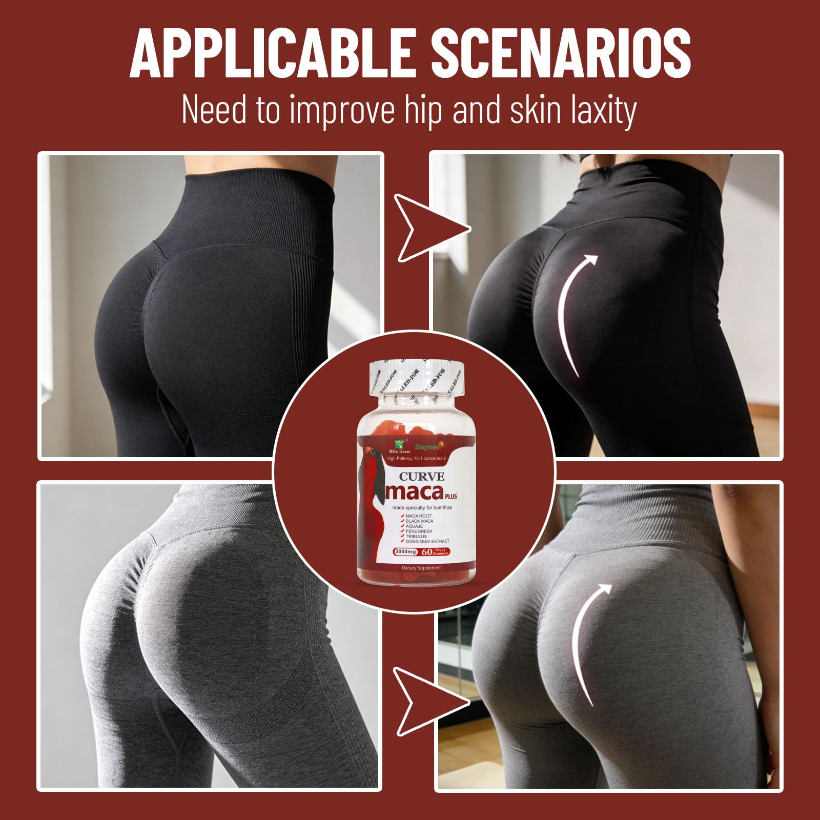 Wins Town Maca Plus Gummies 3000mg, Glute Boost Vitamins for Women, Supports Curves, Energy & Skin Health, Strawberry Flavor, Vegan, 60 Count Wins Town Au supplements