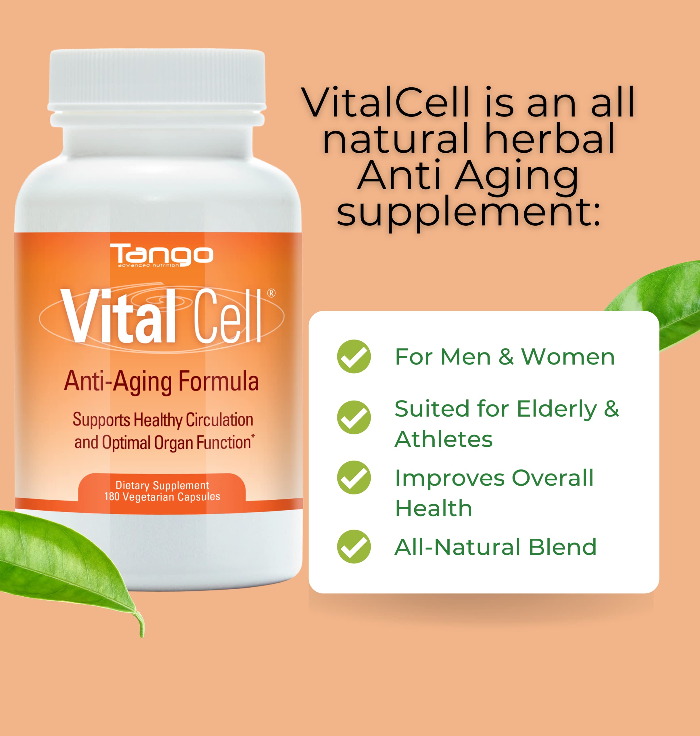 Vital Cell Natural Anti-Aging Supplement for Men and Women, Supporting Circulation and Healthy Organ Function (180 Vegetarian Capsules) Tango Au supplements
