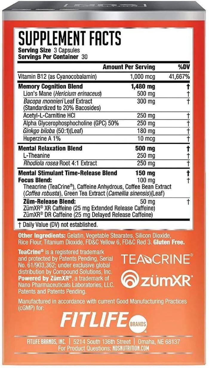 FitLife Brands Nutrition Neuro Sphere - Brain Health Formula - Nootropic, Increase Focus and Energy, Enhance Concentration, Antioxidant and Immunity Support - 90 Capsules FitLife Brands Au supplements