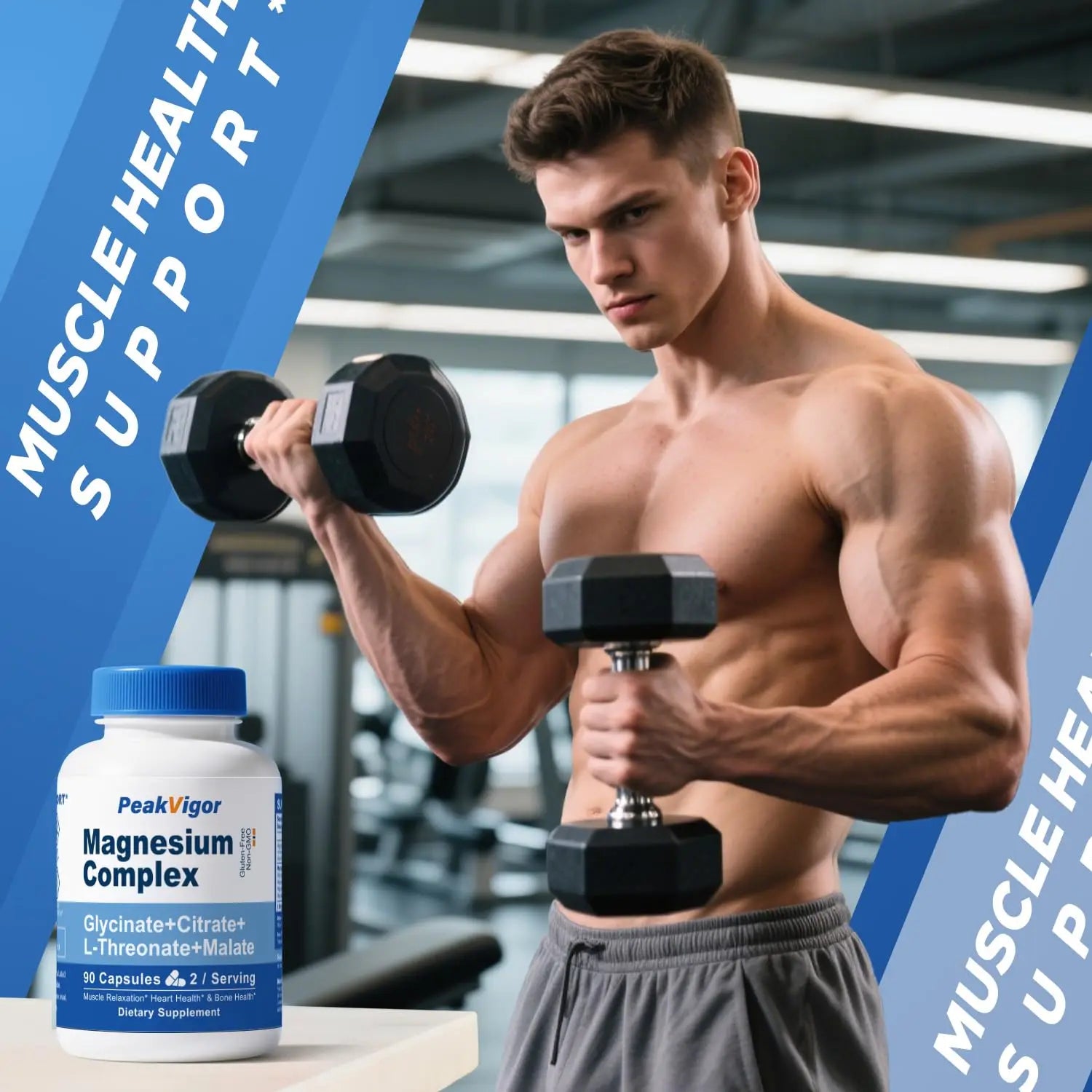 5 in 1 Magnesium Complex, 976mg Complex with Magnesium Glycinate, Citrate, Malate & L-Threonate, Vitamin B6 for High Absorption, Third Party Tested, Gluten-Free, Easy-Swallow Vegan Capsule PeakVigor Au supplements