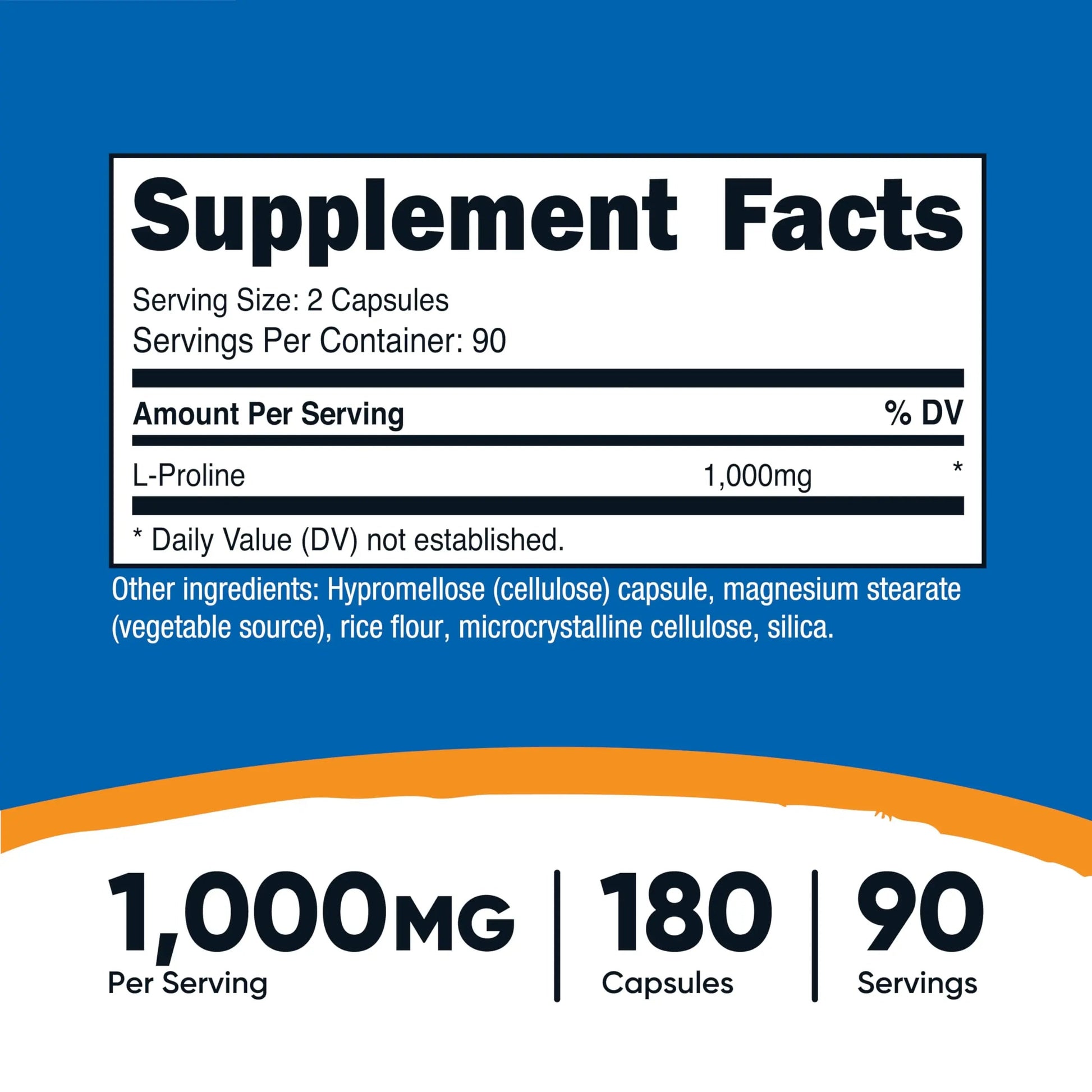 Nutricost L-Proline 1000mg, 180 Capsules (90 Servings) - 500mg Per Cap, Non-GMO, Gluten Free Nutricost Au supplements