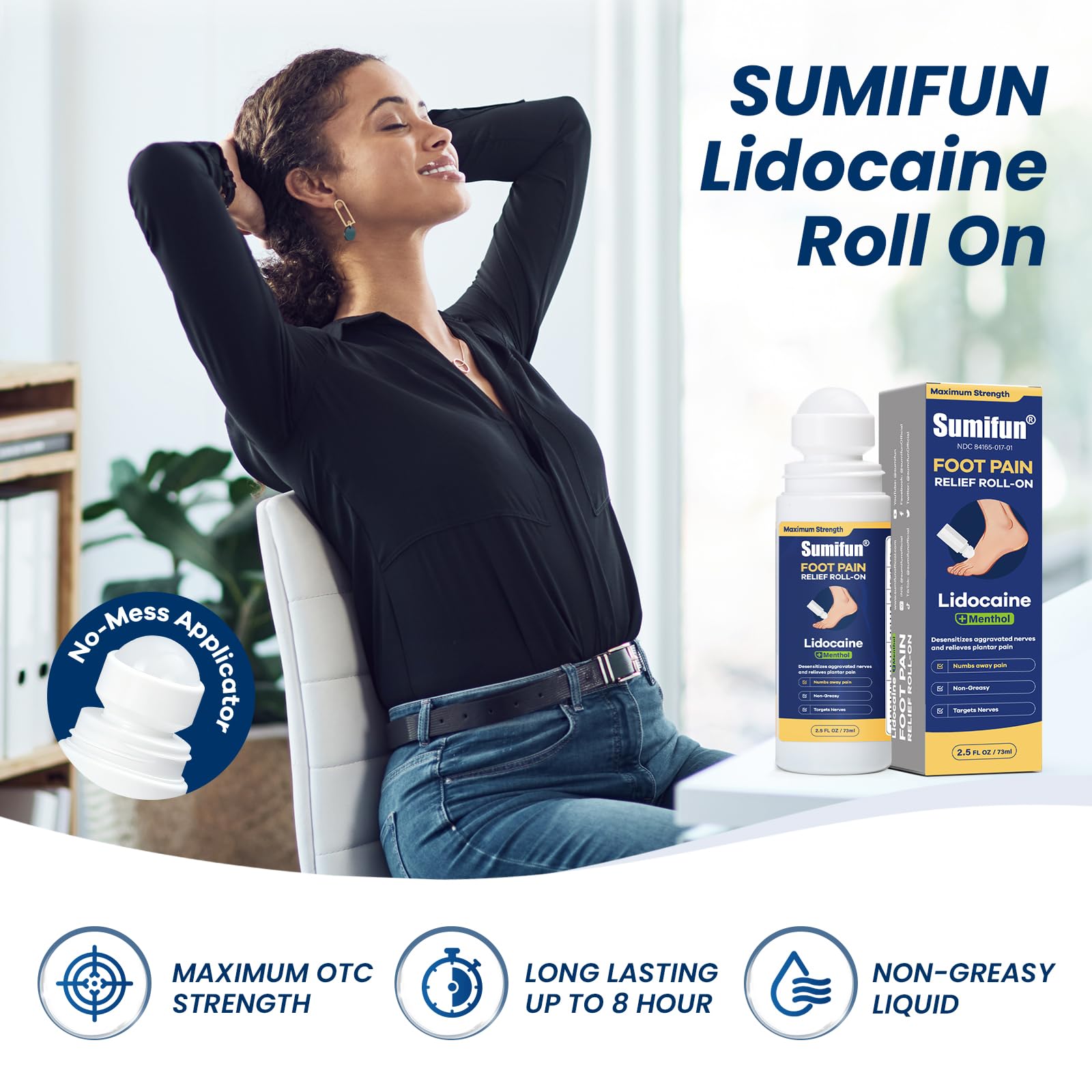 Sumifun Foot Pain Relief Lidocaine Roll-On - Maximum Strength OTC for Plantar Fasciitis & Heel Pain - Fast-Drying, Non-Greasy Formula, 2.5 Fl Oz * 2 Sumifun Au supplements